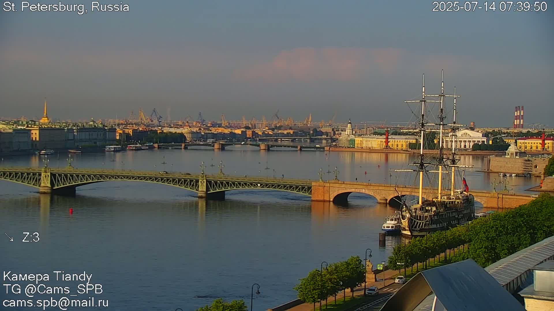St. Petersburg Trinity Bridge (Troitsky Most) & South St. Petersburg Skyline Live Cam - Posadsky, Petrogradsky, Saint Petersburg, Northwestern (Severo-Zapadnyy), Russia