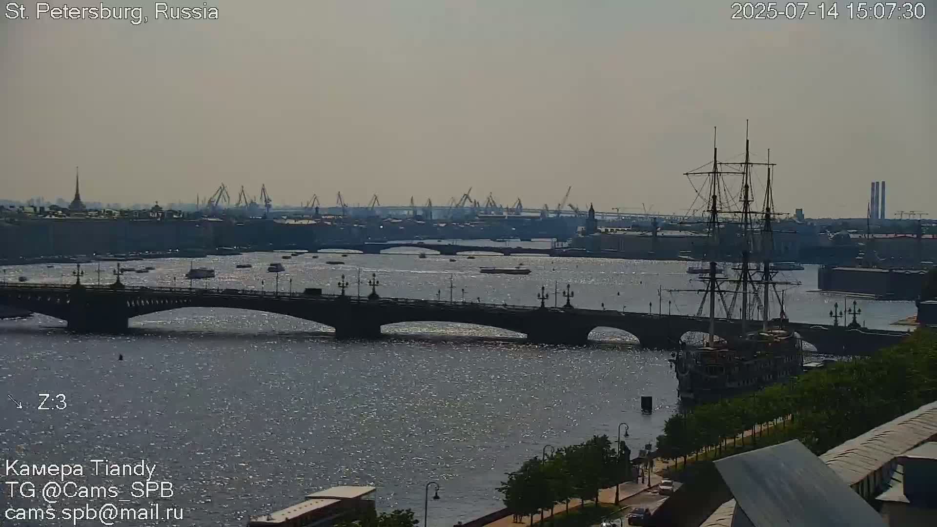 St. Petersburg Trinity Bridge (Troitsky Most) & South St. Petersburg Skyline Live Cam - Posadsky, Petrogradsky, Saint Petersburg, Northwestern (Severo-Zapadnyy), Russia