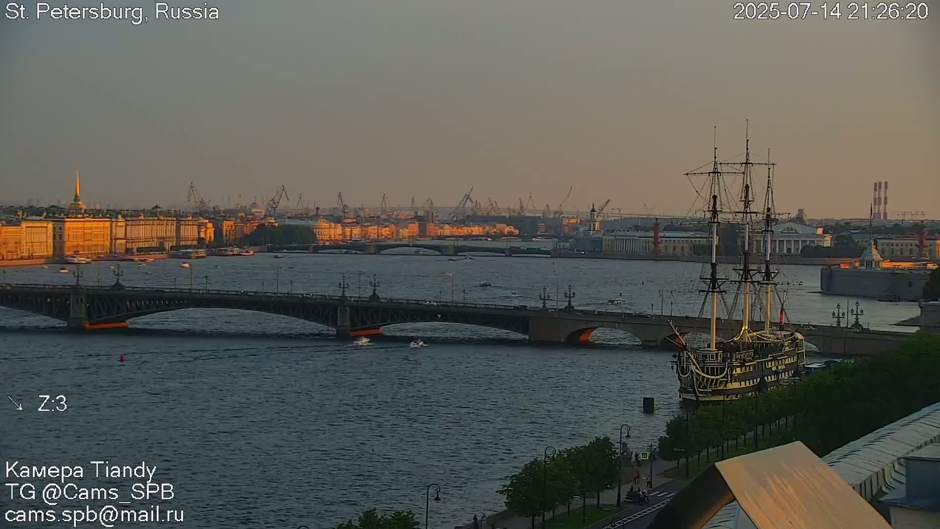 St. Petersburg Trinity Bridge (Troitsky Most) & South St. Petersburg Skyline Live Cam - Posadsky, Petrogradsky, Saint Petersburg, Northwestern (Severo-Zapadnyy), Russia