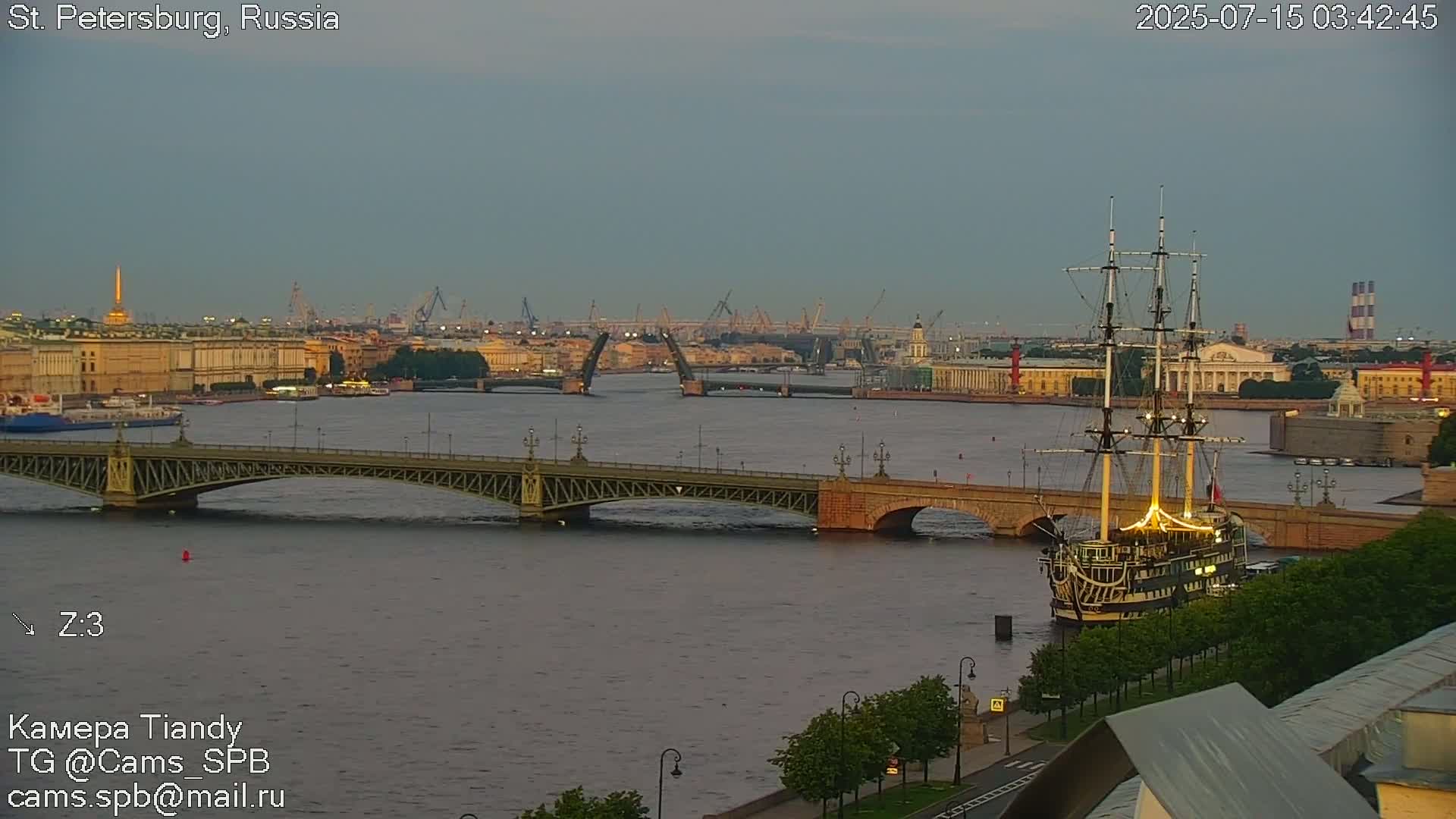 St. Petersburg Trinity Bridge (Troitsky Most) & South St. Petersburg Skyline Live Cam - Posadsky, Petrogradsky, Saint Petersburg, Northwestern (Severo-Zapadnyy), Russia