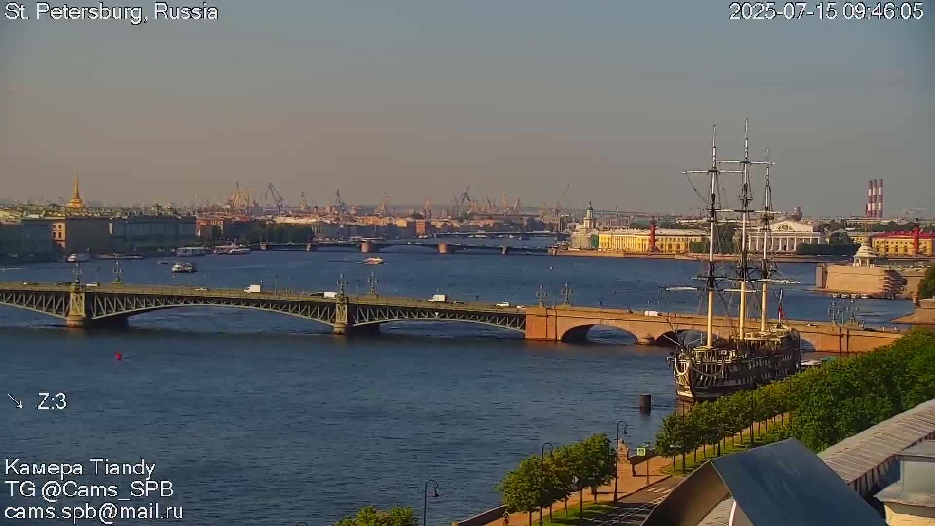 St. Petersburg Trinity Bridge (Troitsky Most) & South St. Petersburg Skyline Live Cam - Posadsky, Petrogradsky, Saint Petersburg, Northwestern (Severo-Zapadnyy), Russia