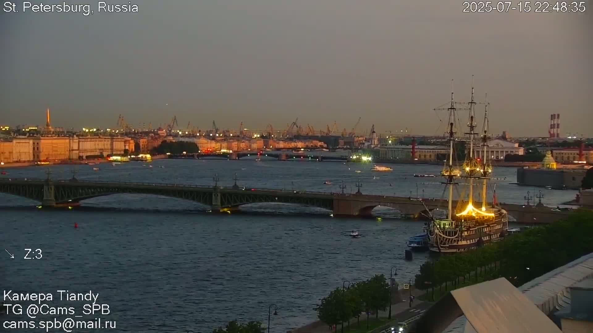 St. Petersburg Trinity Bridge (Troitsky Most) & South St. Petersburg Skyline Live Cam - Posadsky, Petrogradsky, Saint Petersburg, Northwestern (Severo-Zapadnyy), Russia