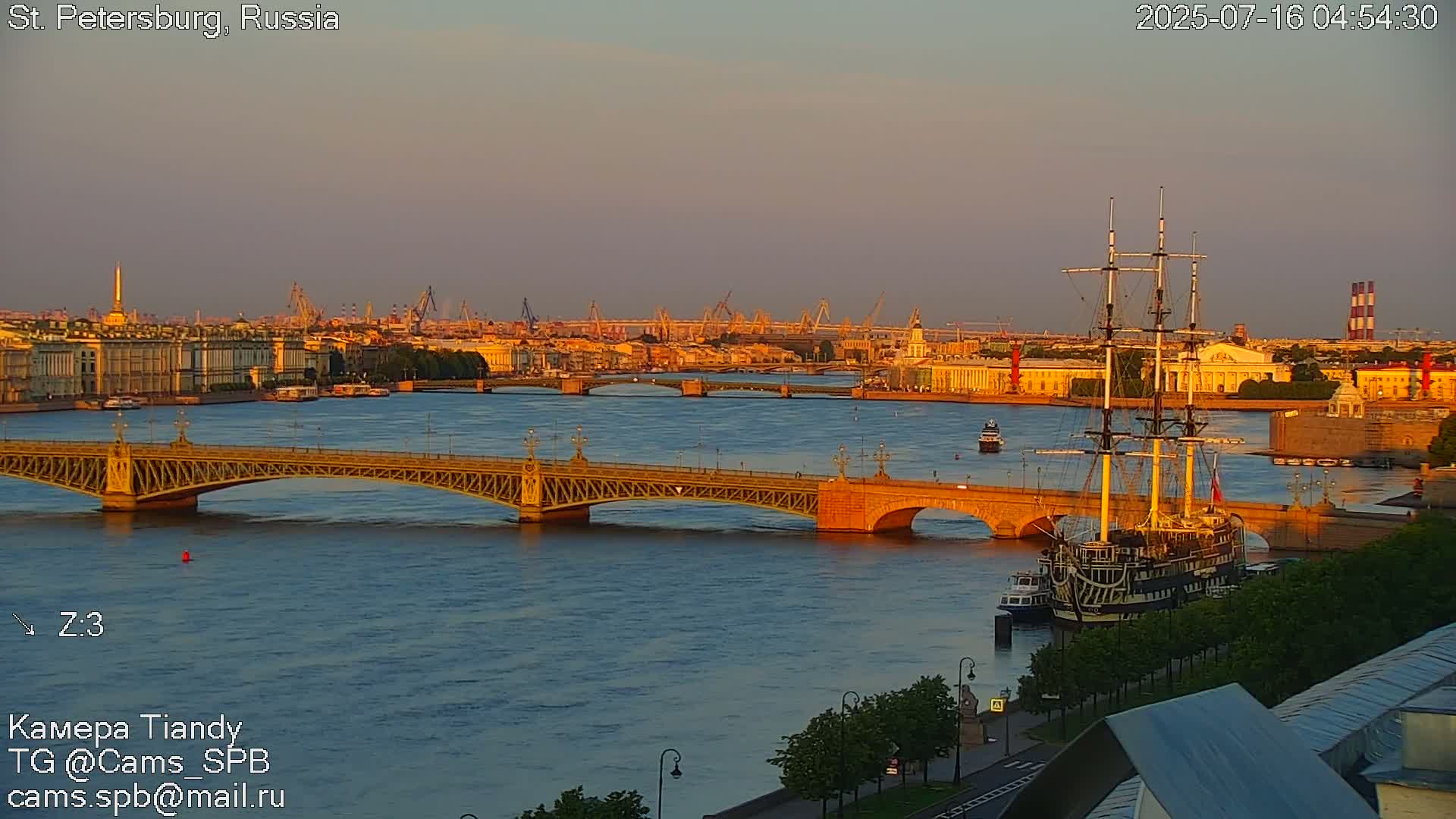 St. Petersburg Trinity Bridge (Troitsky Most) & South St. Petersburg Skyline Live Cam - Posadsky, Petrogradsky, Saint Petersburg, Northwestern (Severo-Zapadnyy), Russia