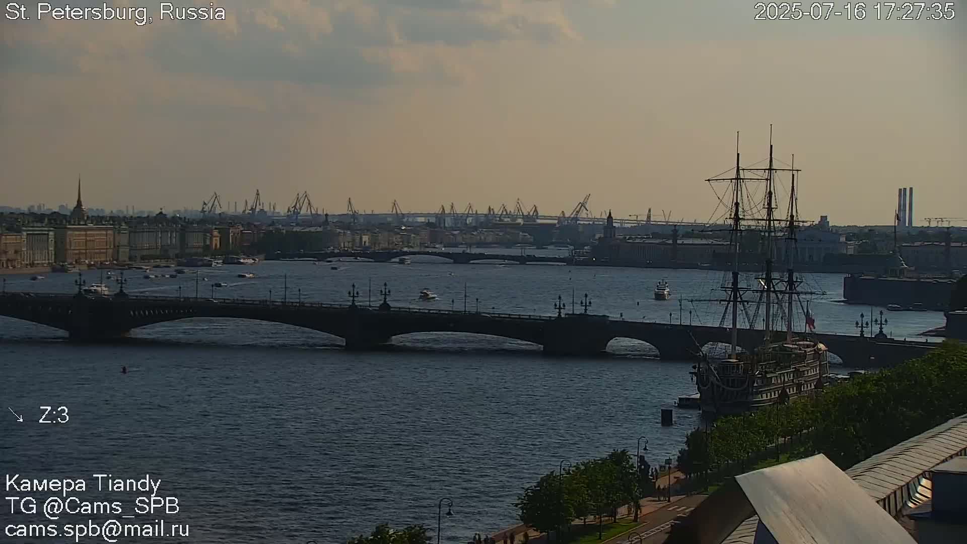 St. Petersburg Trinity Bridge (Troitsky Most) & South St. Petersburg Skyline Live Cam - Posadsky, Petrogradsky, Saint Petersburg, Northwestern (Severo-Zapadnyy), Russia