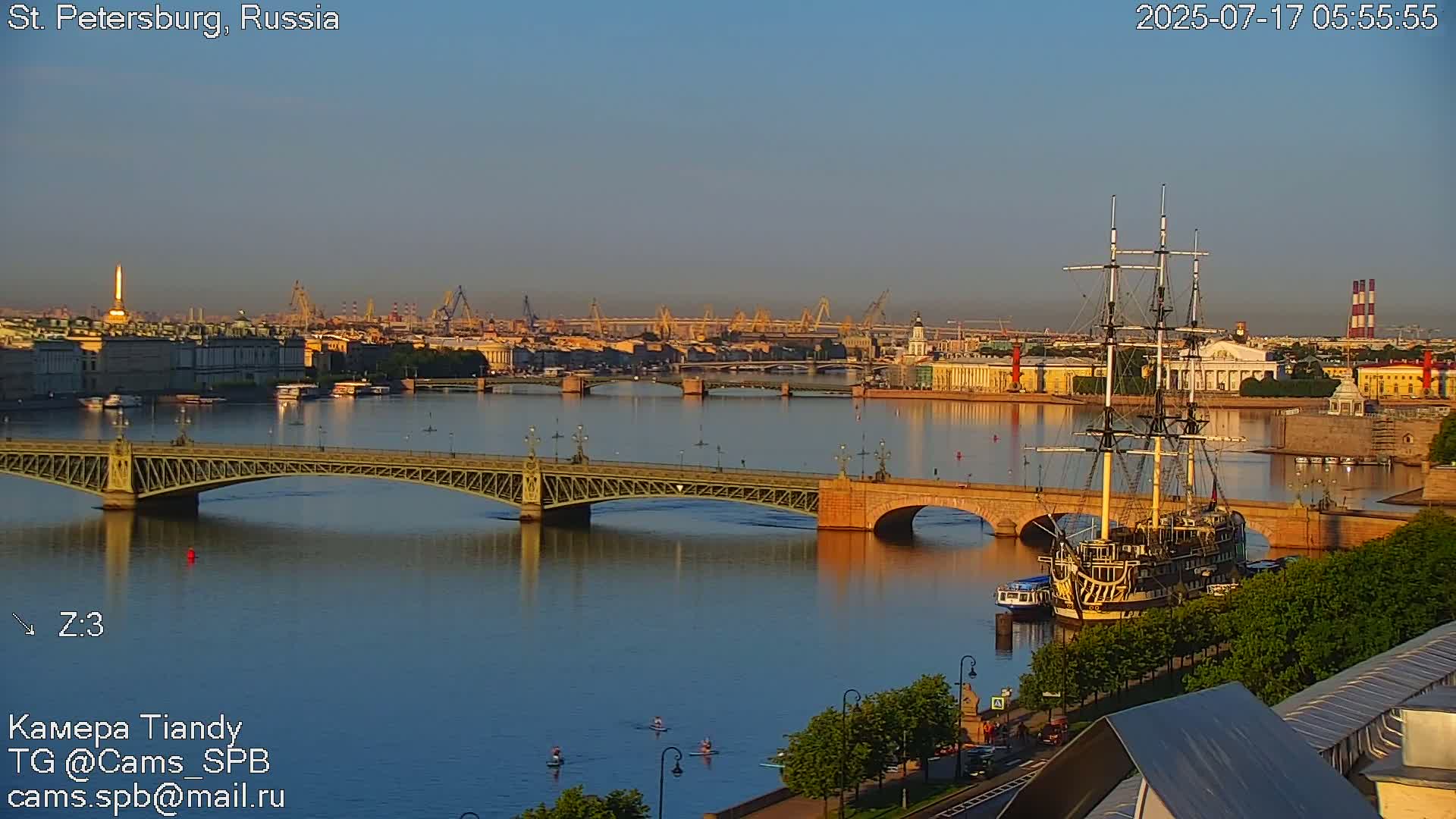 St. Petersburg Trinity Bridge (Troitsky Most) & South St. Petersburg Skyline Live Cam - Posadsky, Petrogradsky, Saint Petersburg, Northwestern (Severo-Zapadnyy), Russia