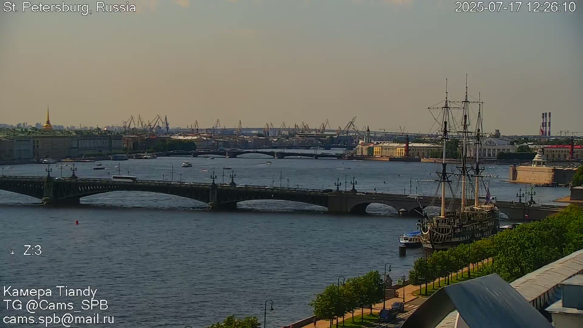 St. Petersburg Trinity Bridge (Troitsky Most) & South St. Petersburg Skyline Live Cam - Posadsky, Petrogradsky, Saint Petersburg, Northwestern (Severo-Zapadnyy), Russia