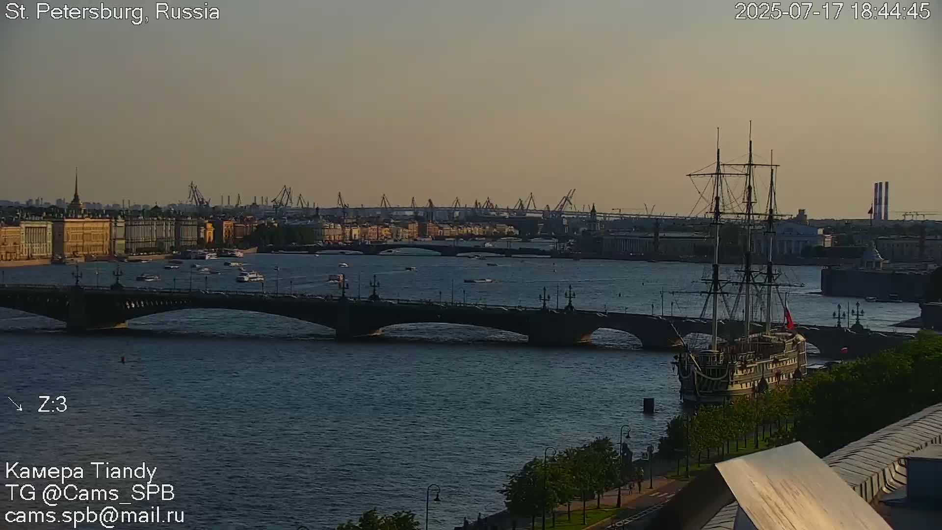 St. Petersburg Trinity Bridge (Troitsky Most) & South St. Petersburg Skyline Live Cam - Posadsky, Petrogradsky, Saint Petersburg, Northwestern (Severo-Zapadnyy), Russia