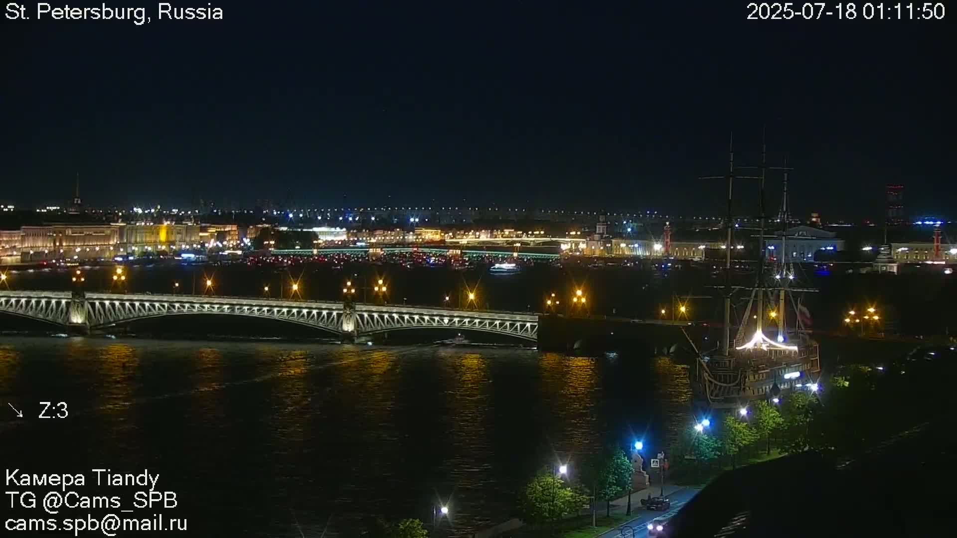 St. Petersburg Trinity Bridge (Troitsky Most) & South St. Petersburg Skyline Live Cam - Posadsky, Petrogradsky, Saint Petersburg, Northwestern (Severo-Zapadnyy), Russia
