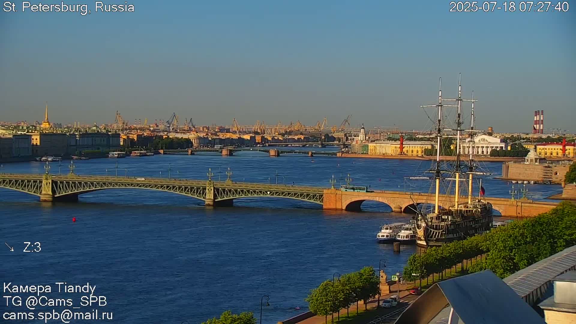 St. Petersburg Trinity Bridge (Troitsky Most) & South St. Petersburg Skyline Live Cam - Posadsky, Petrogradsky, Saint Petersburg, Northwestern (Severo-Zapadnyy), Russia