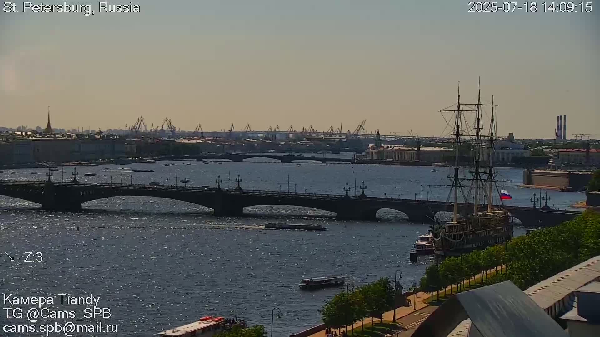 St. Petersburg Trinity Bridge (Troitsky Most) & South St. Petersburg Skyline Live Cam - Posadsky, Petrogradsky, Saint Petersburg, Northwestern (Severo-Zapadnyy), Russia