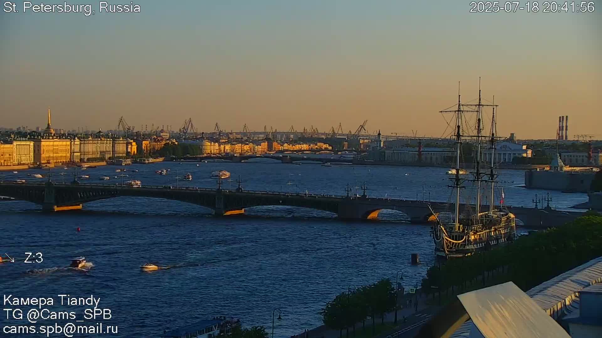 St. Petersburg Trinity Bridge (Troitsky Most) & South St. Petersburg Skyline Live Cam - Posadsky, Petrogradsky, Saint Petersburg, Northwestern (Severo-Zapadnyy), Russia