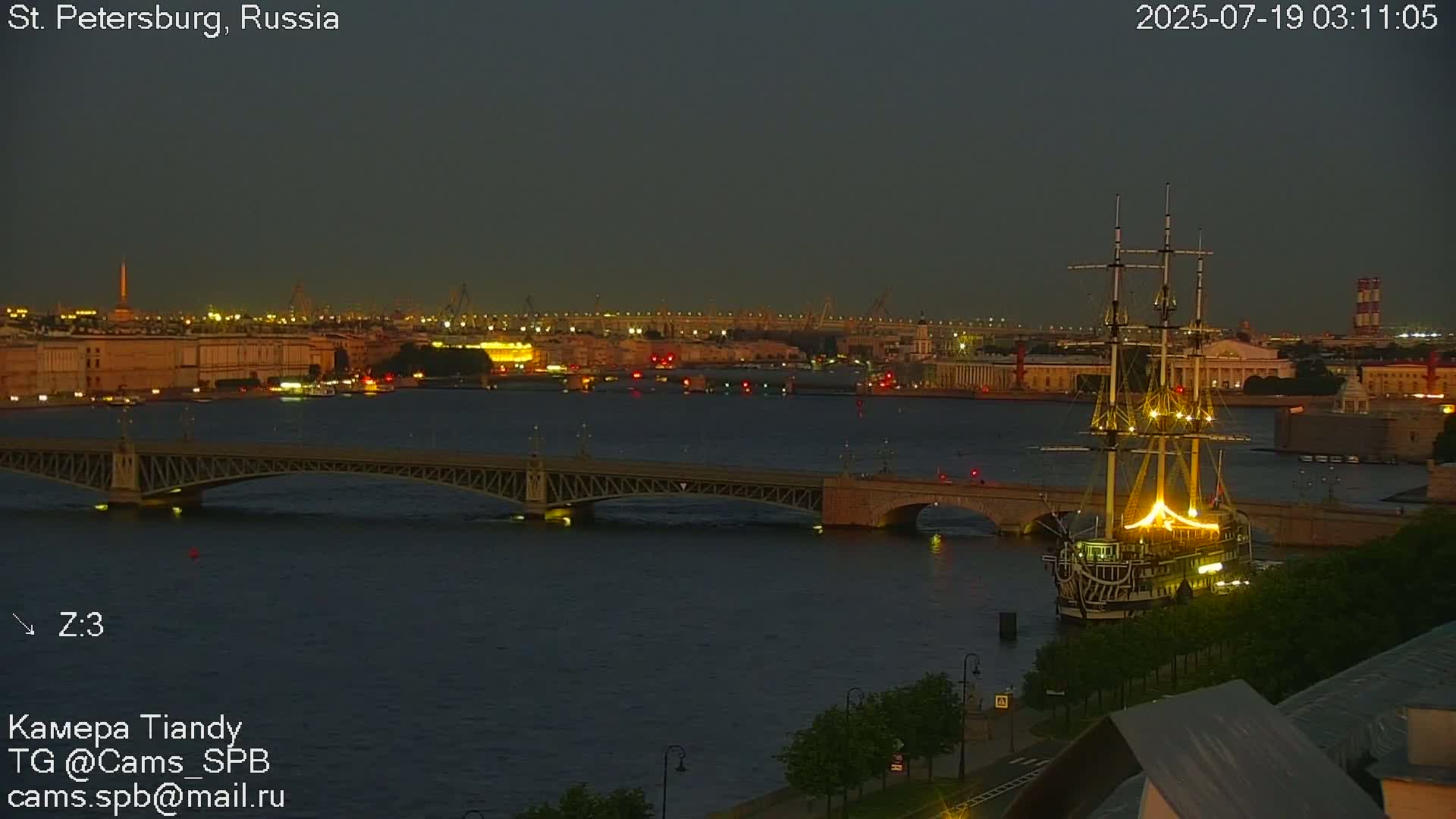 St. Petersburg Trinity Bridge (Troitsky Most) & South St. Petersburg Skyline Live Cam - Posadsky, Petrogradsky, Saint Petersburg, Northwestern (Severo-Zapadnyy), Russia