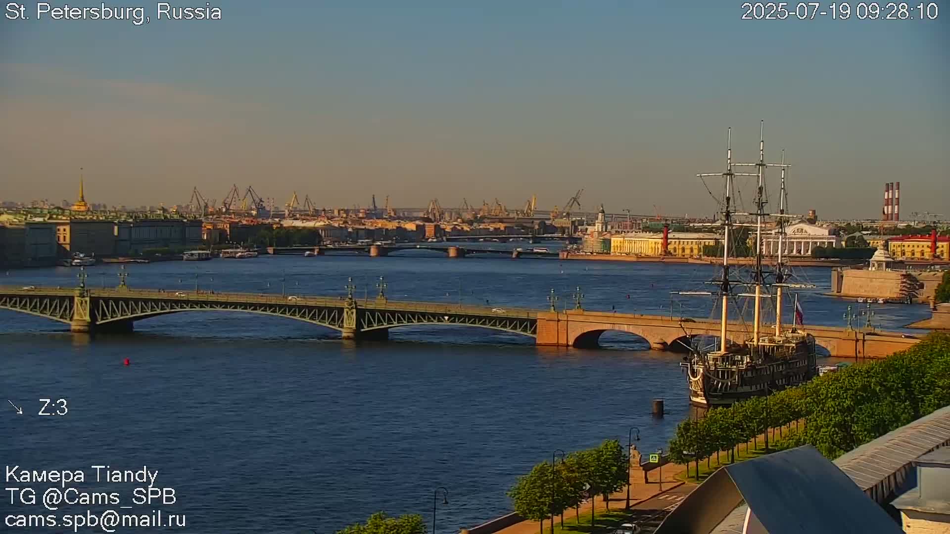 St. Petersburg Trinity Bridge (Troitsky Most) & South St. Petersburg Skyline Live Cam - Posadsky, Petrogradsky, Saint Petersburg, Northwestern (Severo-Zapadnyy), Russia