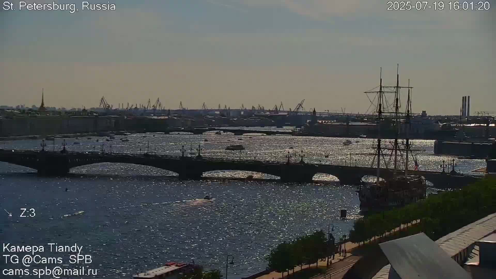 St. Petersburg Trinity Bridge (Troitsky Most) & South St. Petersburg Skyline Live Cam - Posadsky, Petrogradsky, Saint Petersburg, Northwestern (Severo-Zapadnyy), Russia