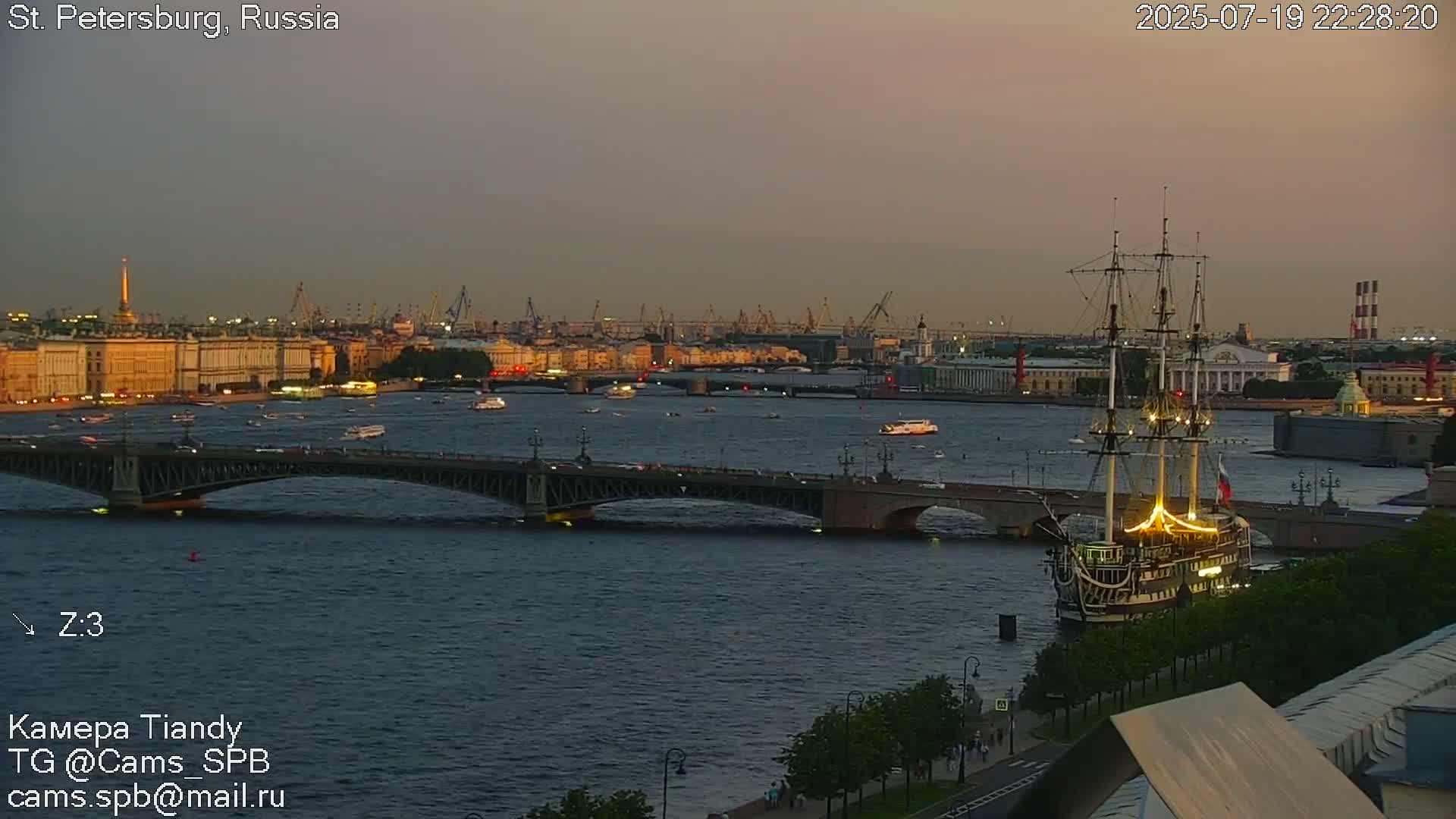 St. Petersburg Trinity Bridge (Troitsky Most) & South St. Petersburg Skyline Live Cam - Posadsky, Petrogradsky, Saint Petersburg, Northwestern (Severo-Zapadnyy), Russia