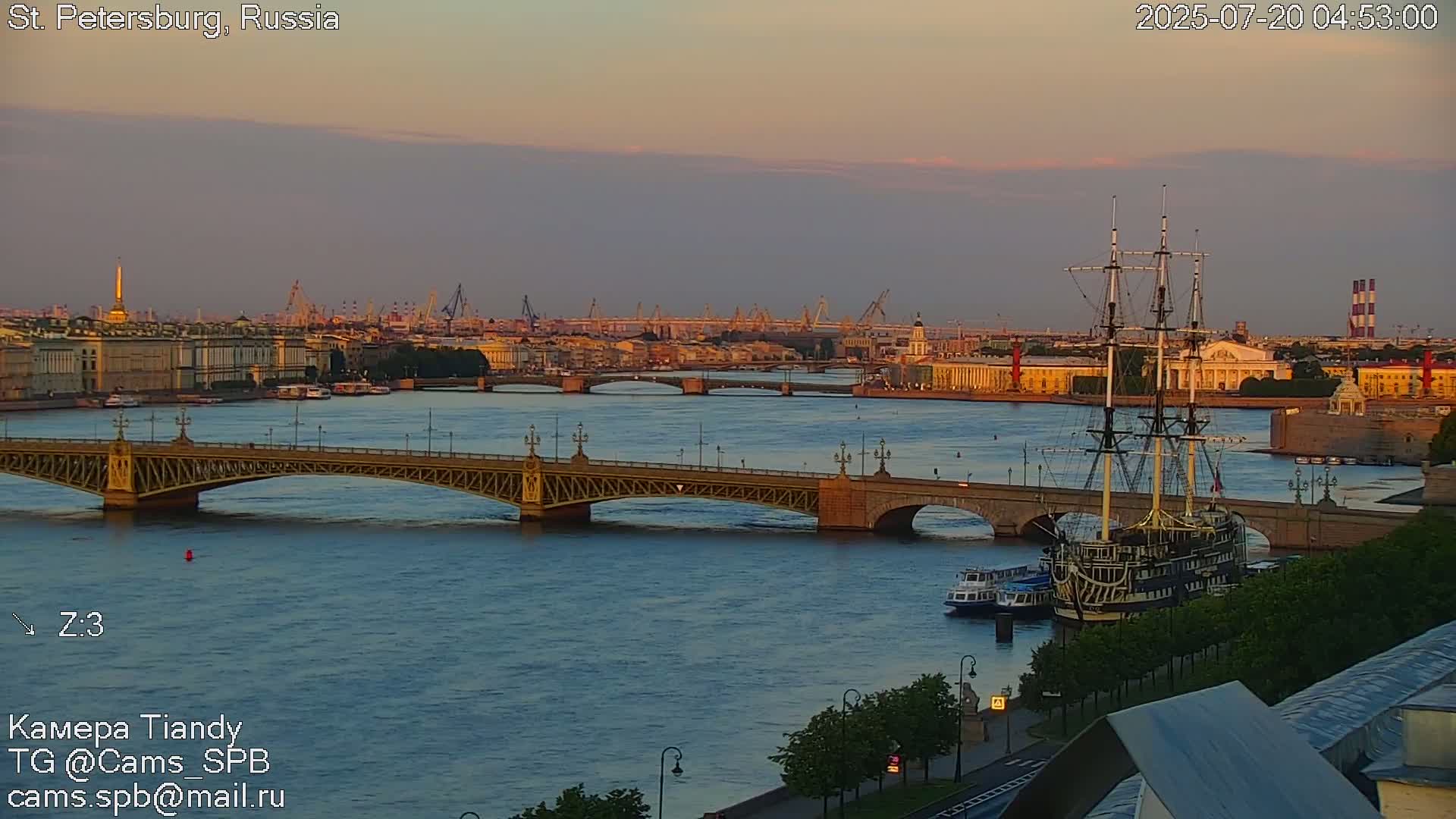 St. Petersburg Trinity Bridge (Troitsky Most) & South St. Petersburg Skyline Live Cam - Posadsky, Petrogradsky, Saint Petersburg, Northwestern (Severo-Zapadnyy), Russia
