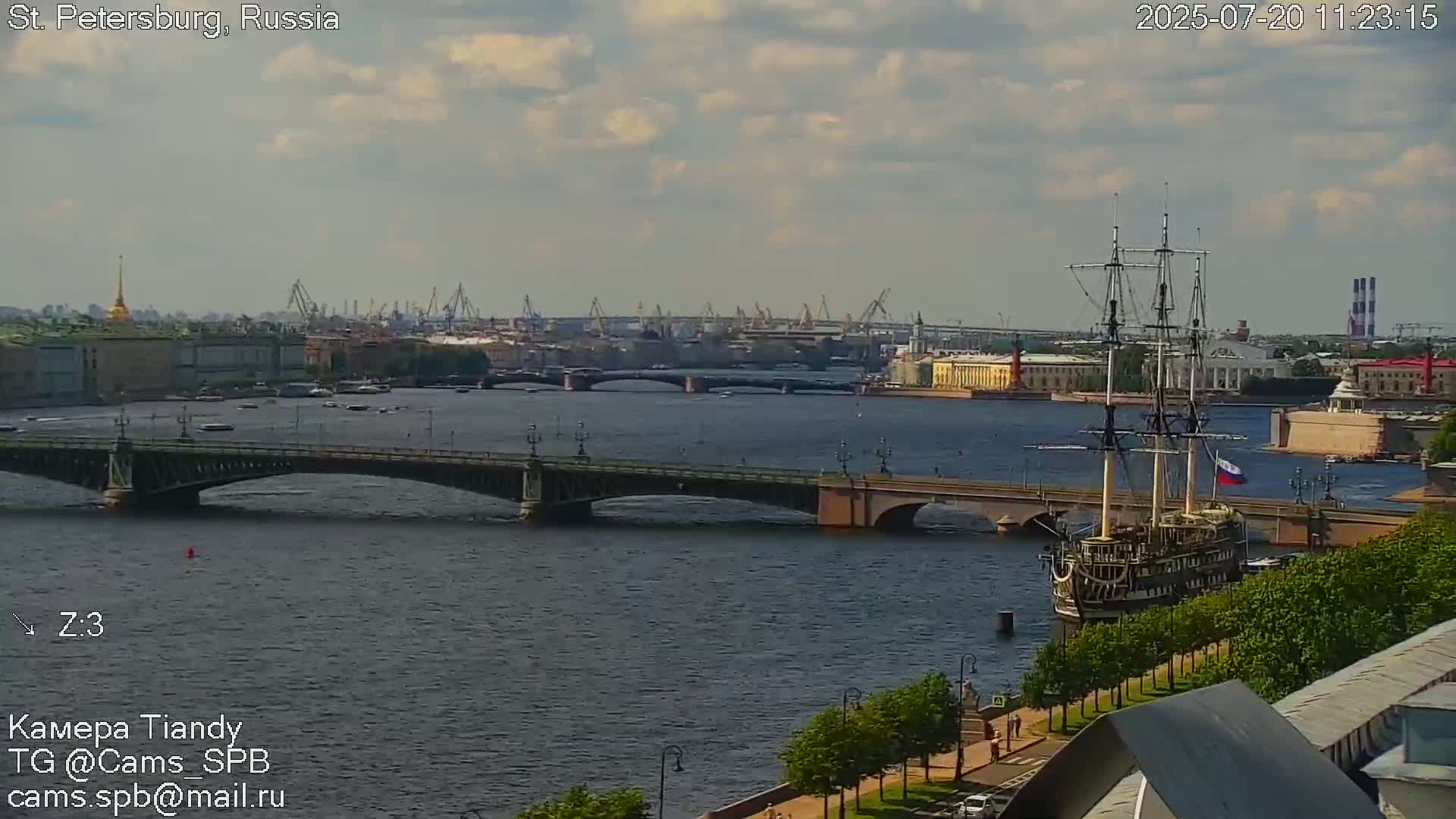 St. Petersburg Trinity Bridge (Troitsky Most) & South St. Petersburg Skyline Live Cam - Posadsky, Petrogradsky, Saint Petersburg, Northwestern (Severo-Zapadnyy), Russia