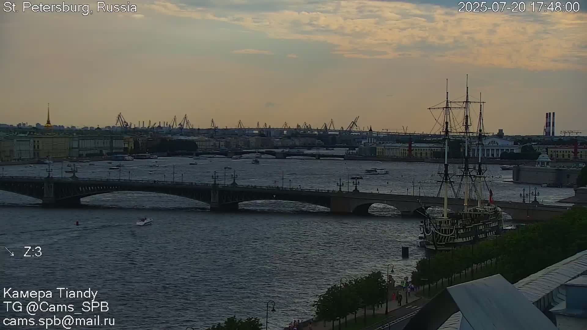 St. Petersburg Trinity Bridge (Troitsky Most) & South St. Petersburg Skyline Live Cam - Posadsky, Petrogradsky, Saint Petersburg, Northwestern (Severo-Zapadnyy), Russia