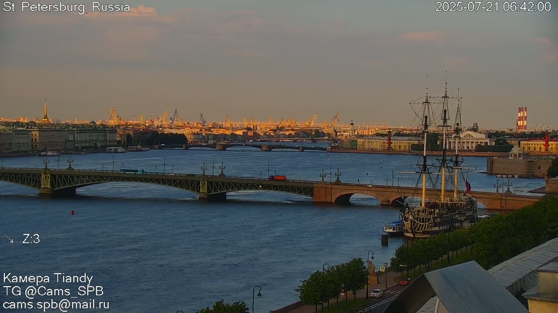 St. Petersburg Trinity Bridge (Troitsky Most) & South St. Petersburg Skyline Live Cam - Posadsky, Petrogradsky, Saint Petersburg, Northwestern (Severo-Zapadnyy), Russia