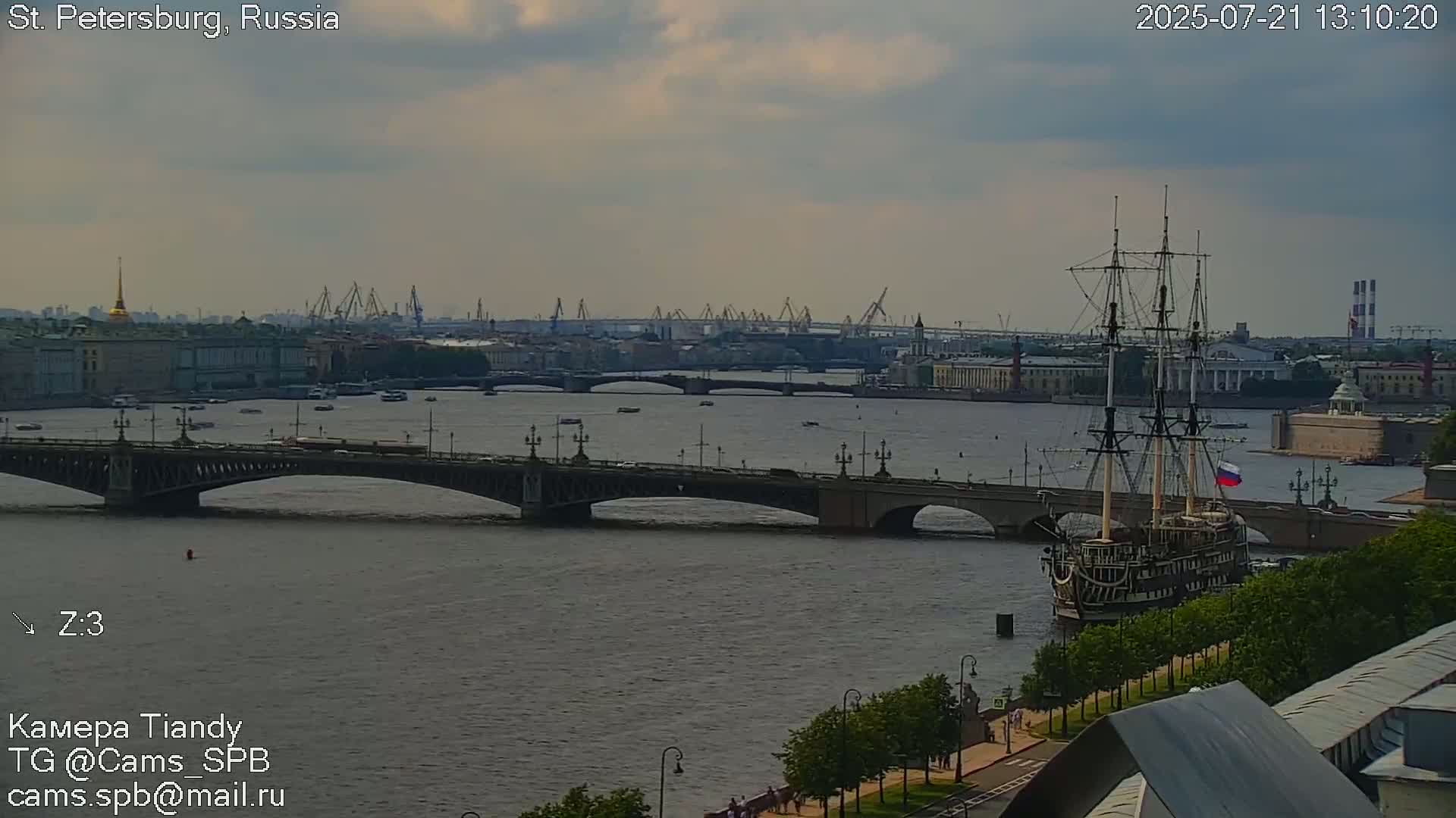 St. Petersburg Trinity Bridge (Troitsky Most) & South St. Petersburg Skyline Live Cam - Posadsky, Petrogradsky, Saint Petersburg, Northwestern (Severo-Zapadnyy), Russia