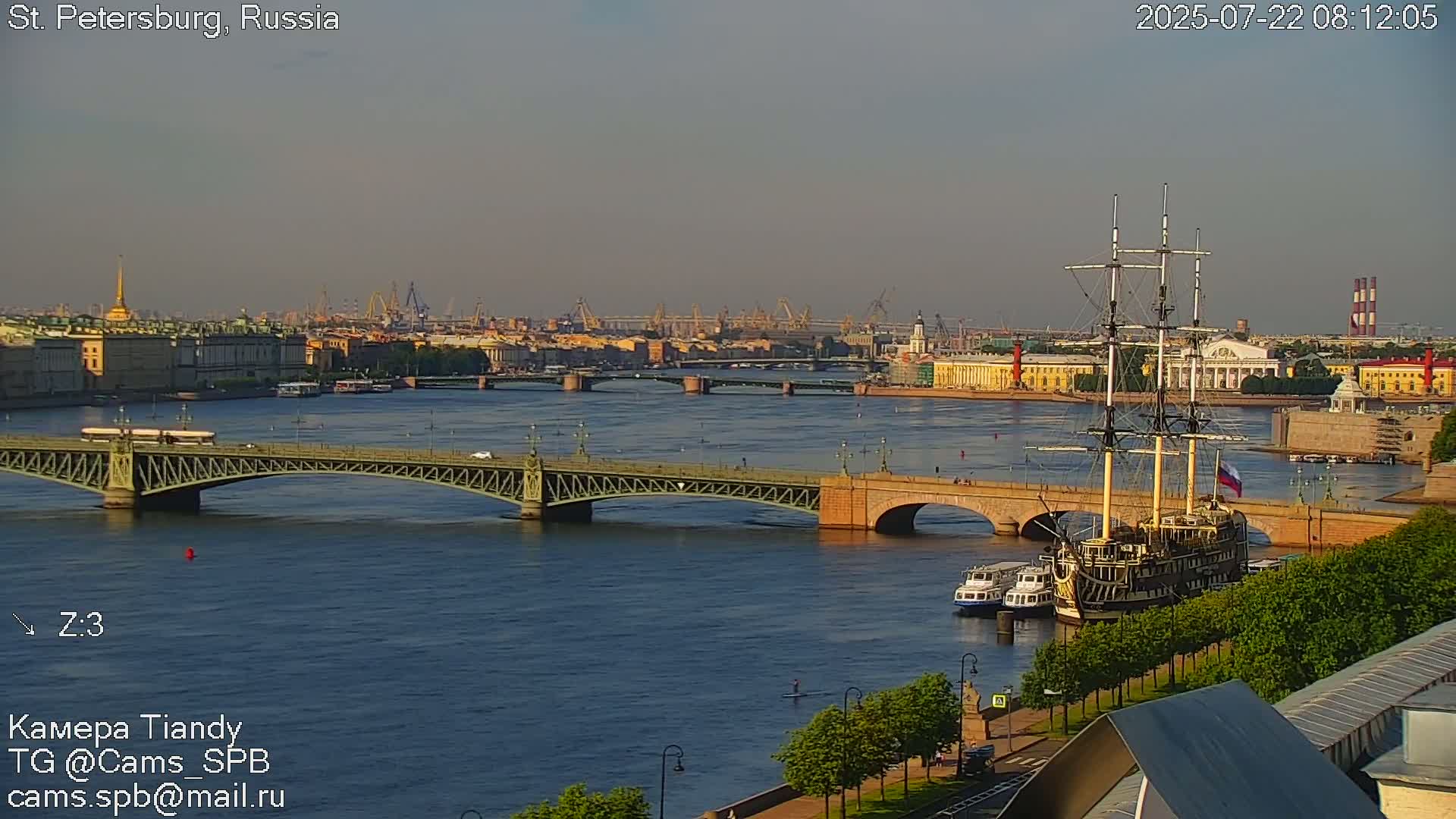 St. Petersburg Trinity Bridge (Troitsky Most) & South St. Petersburg Skyline Live Cam - Posadsky, Petrogradsky, Saint Petersburg, Northwestern (Severo-Zapadnyy), Russia