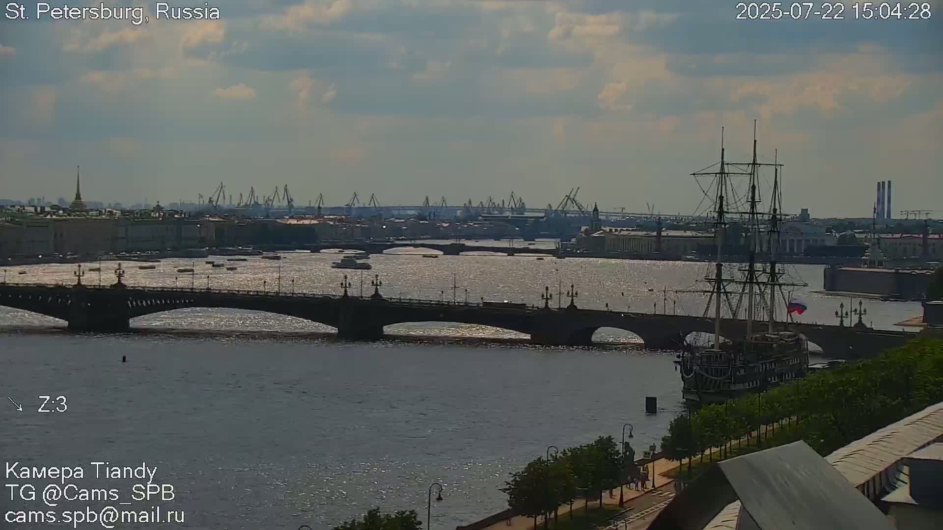 St. Petersburg Trinity Bridge (Troitsky Most) & South St. Petersburg Skyline Live Cam - Posadsky, Petrogradsky, Saint Petersburg, Northwestern (Severo-Zapadnyy), Russia