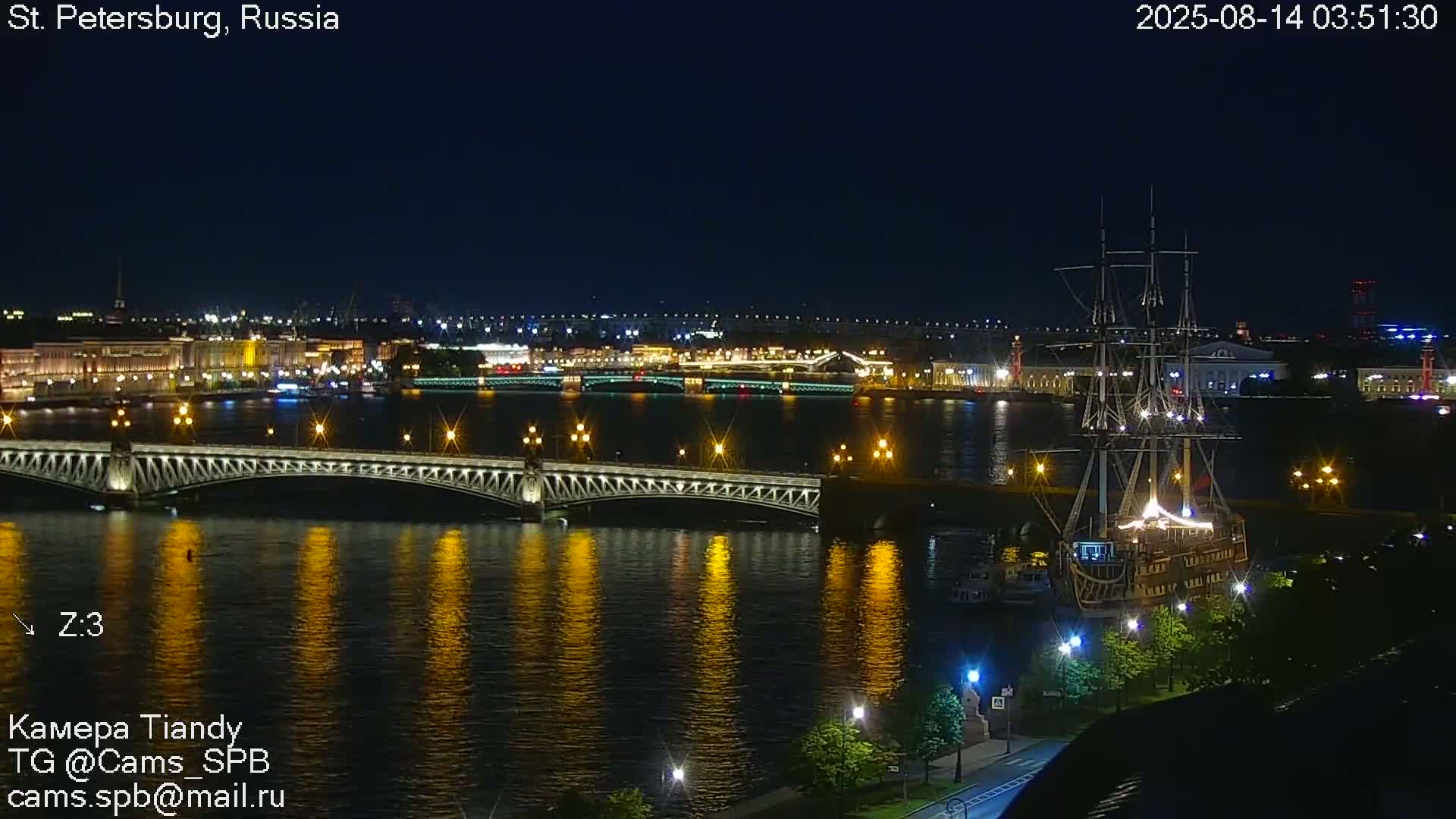 St. Petersburg Trinity Bridge (Troitsky Most) & South St. Petersburg Skyline Live Cam - Posadsky, Petrogradsky, Saint Petersburg, Northwestern (Severo-Zapadnyy), Russia