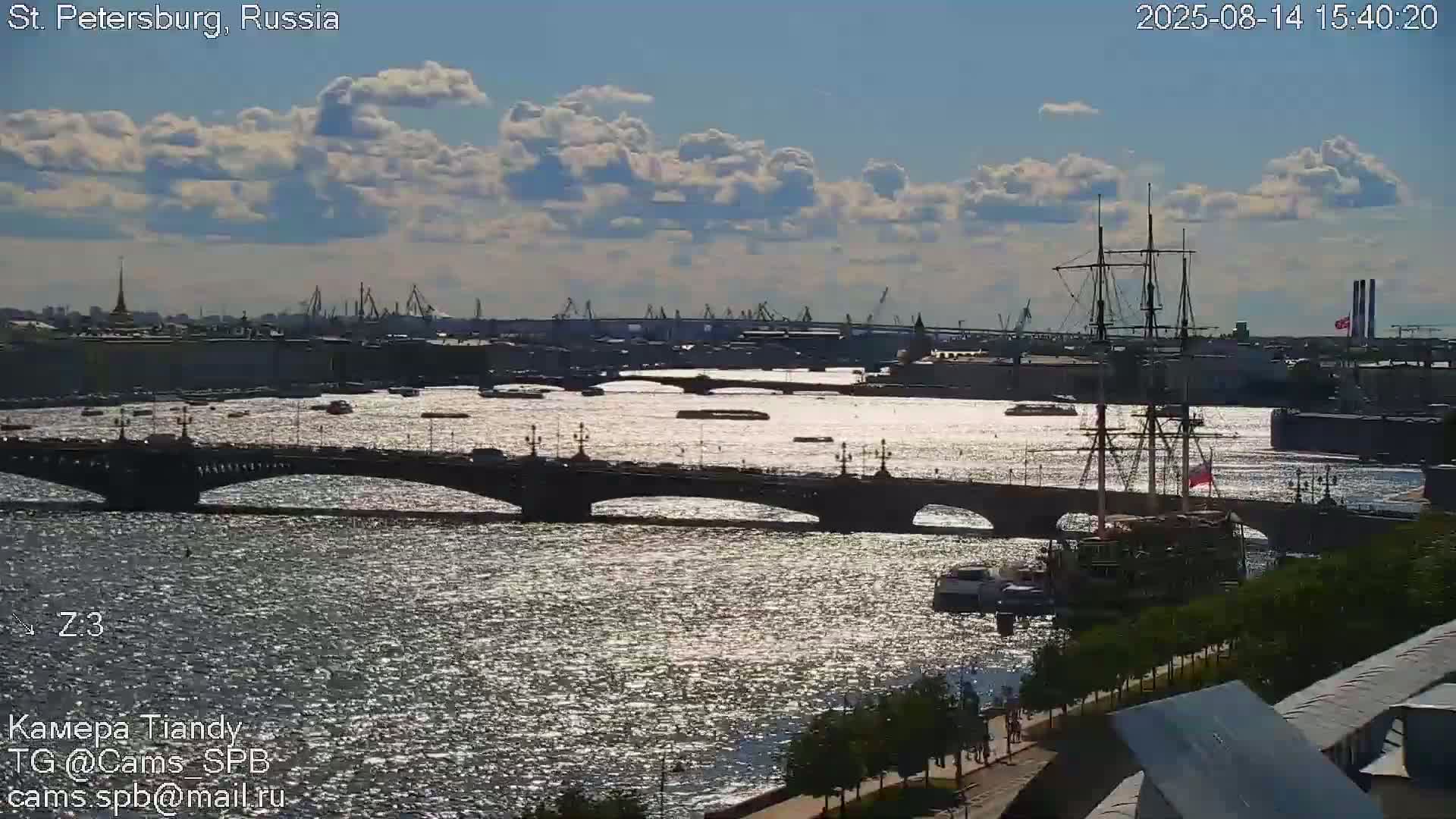 St. Petersburg Trinity Bridge (Troitsky Most) & South St. Petersburg Skyline Live Cam - Posadsky, Petrogradsky, Saint Petersburg, Northwestern (Severo-Zapadnyy), Russia