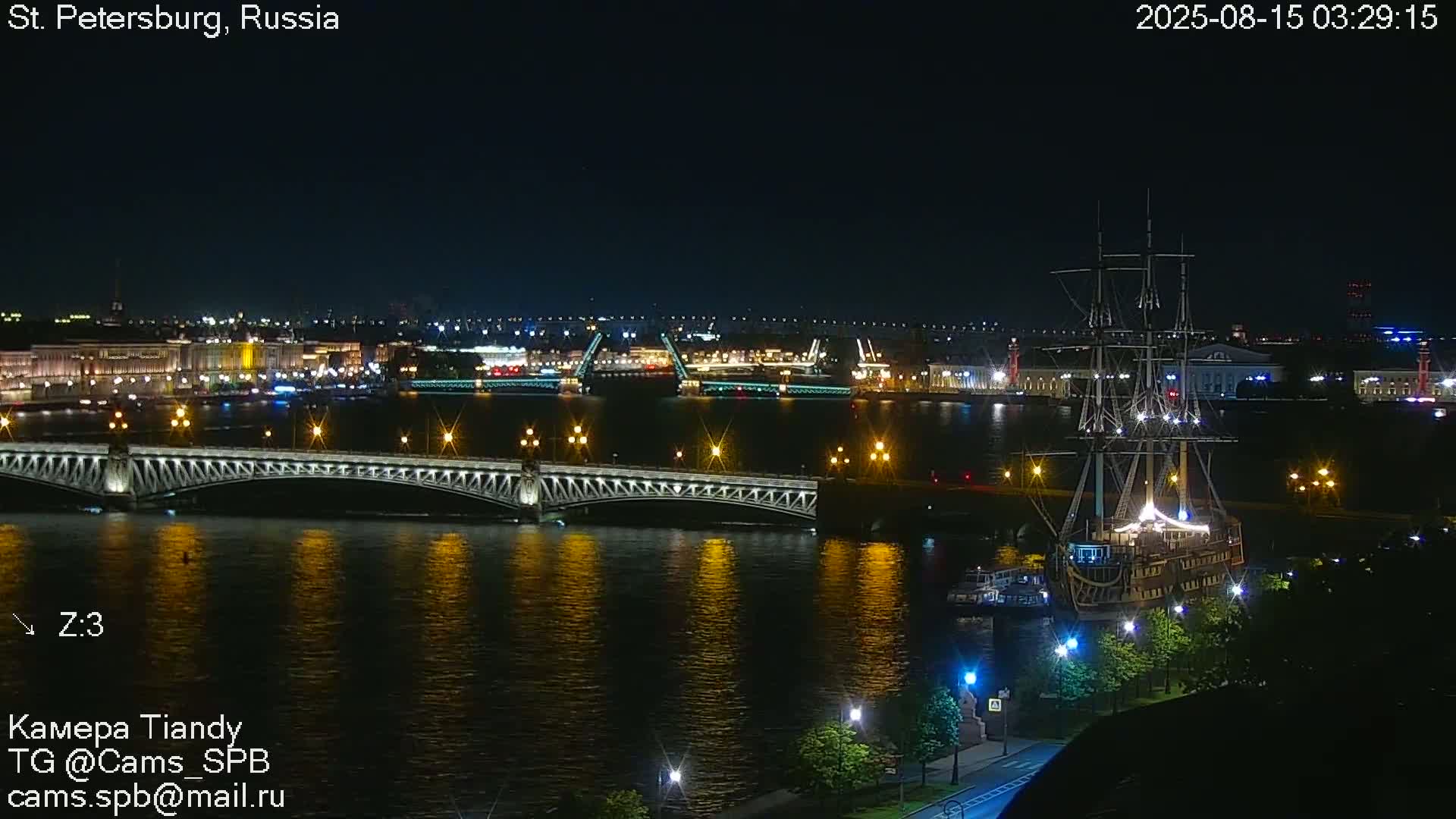 St. Petersburg Trinity Bridge (Troitsky Most) & South St. Petersburg Skyline Live Cam - Posadsky, Petrogradsky, Saint Petersburg, Northwestern (Severo-Zapadnyy), Russia