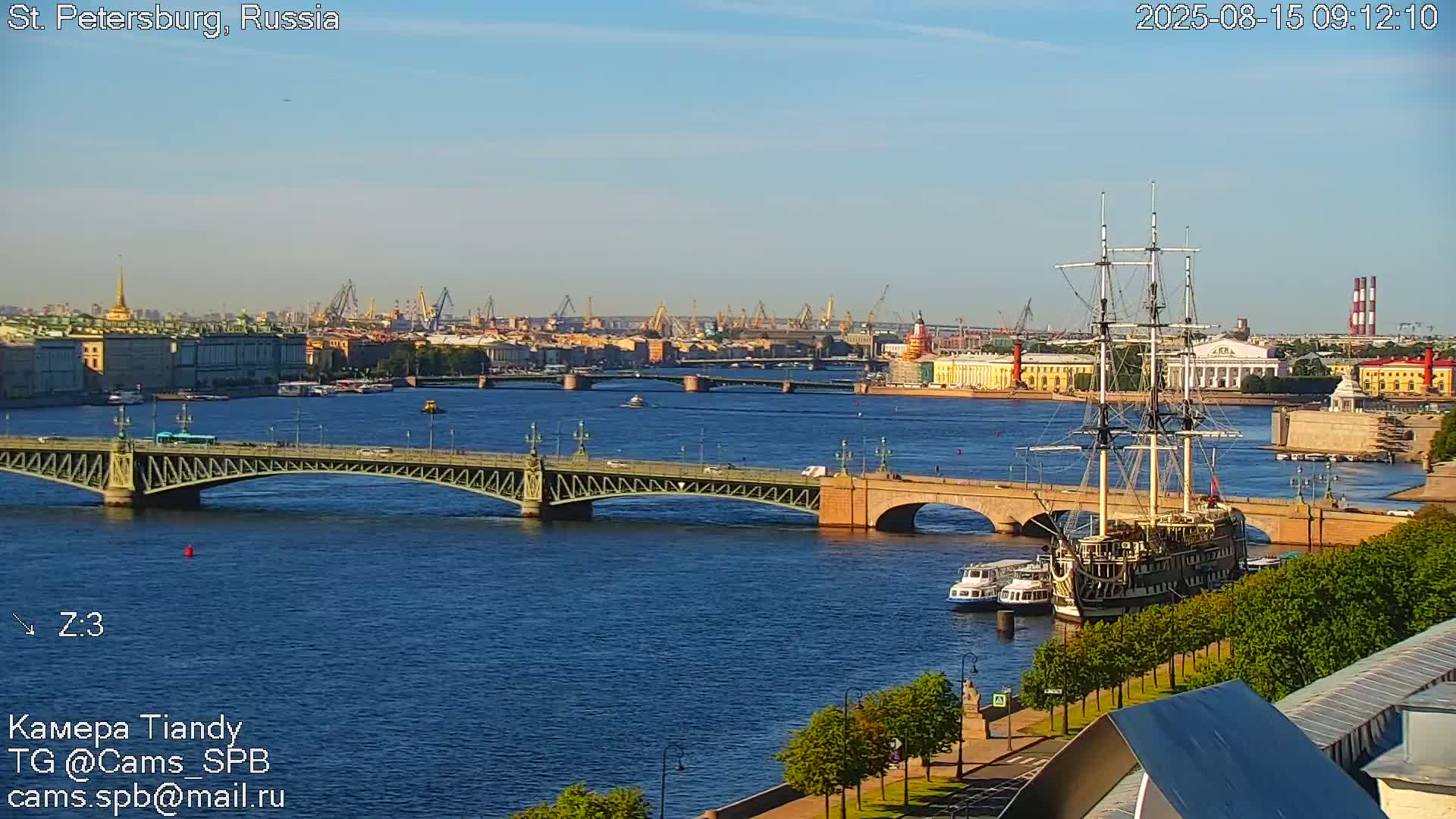 St. Petersburg Trinity Bridge (Troitsky Most) & South St. Petersburg Skyline Live Cam - Posadsky, Petrogradsky, Saint Petersburg, Northwestern (Severo-Zapadnyy), Russia