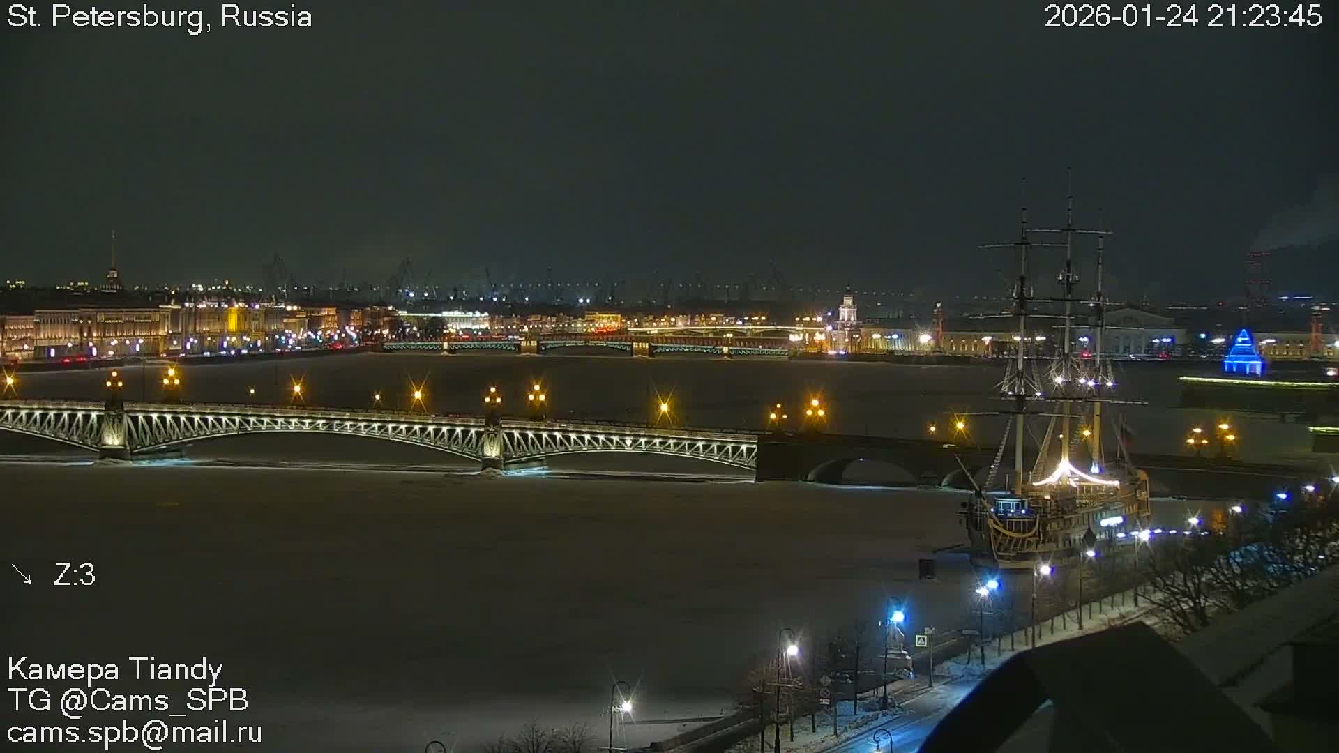 St. Petersburg Trinity Bridge (Troitsky Most) & South St. Petersburg Skyline Live Cam - Posadsky, Petrogradsky, Saint Petersburg, Northwestern (Severo-Zapadnyy), Russia