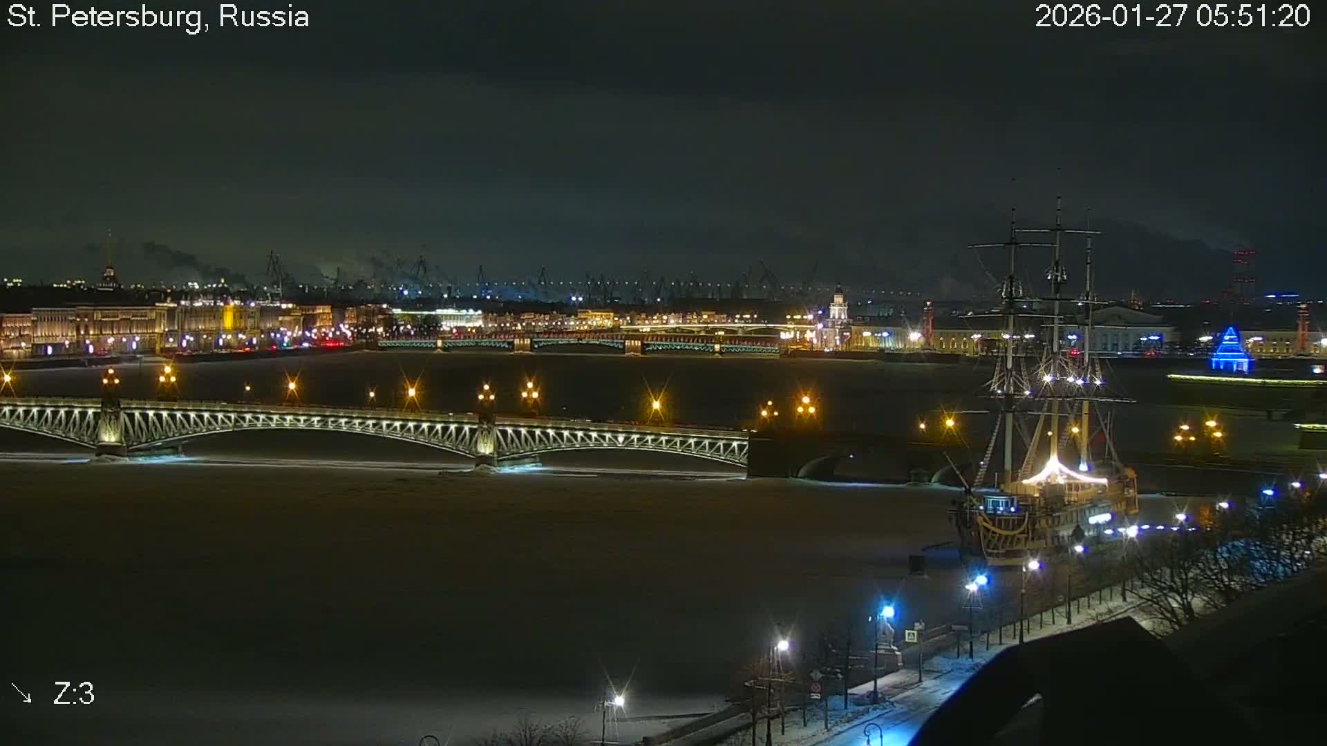 St. Petersburg Trinity Bridge (Troitsky Most) & South St. Petersburg Skyline Live Cam - Posadsky, Petrogradsky, Saint Petersburg, Northwestern (Severo-Zapadnyy), Russia