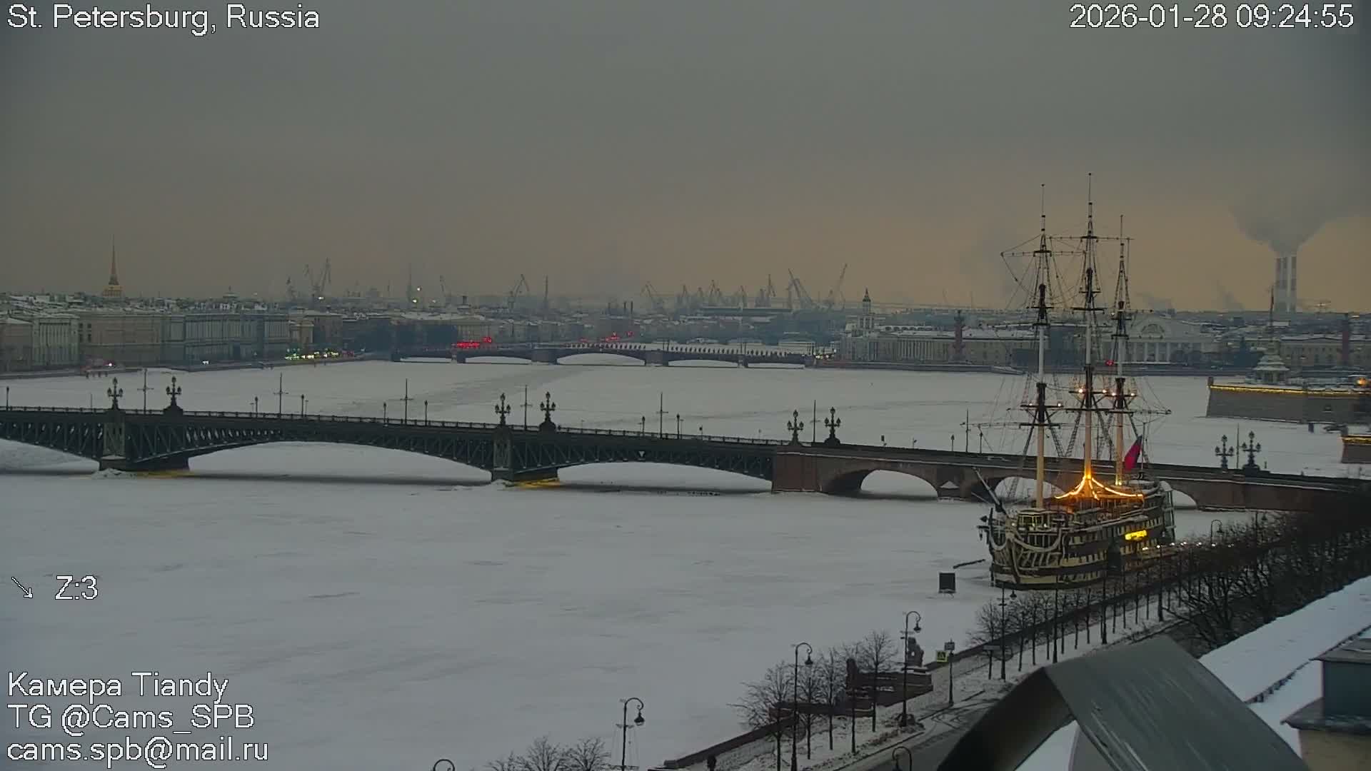 St. Petersburg Trinity Bridge (Troitsky Most) & South St. Petersburg Skyline Live Cam - Posadsky, Petrogradsky, Saint Petersburg, Northwestern (Severo-Zapadnyy), Russia