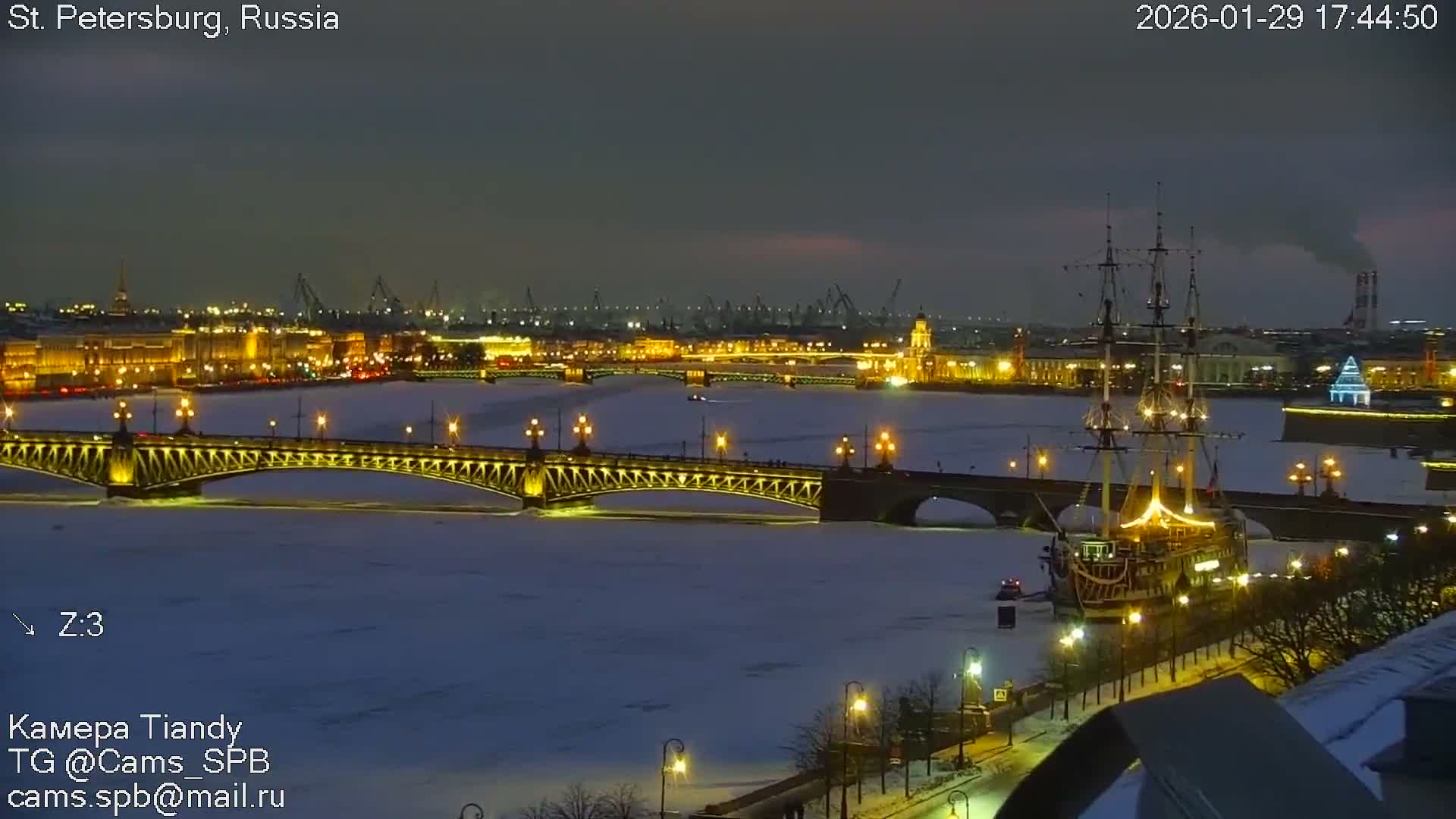 St. Petersburg Trinity Bridge (Troitsky Most) & South St. Petersburg Skyline Live Cam - Posadsky, Petrogradsky, Saint Petersburg, Northwestern (Severo-Zapadnyy), Russia