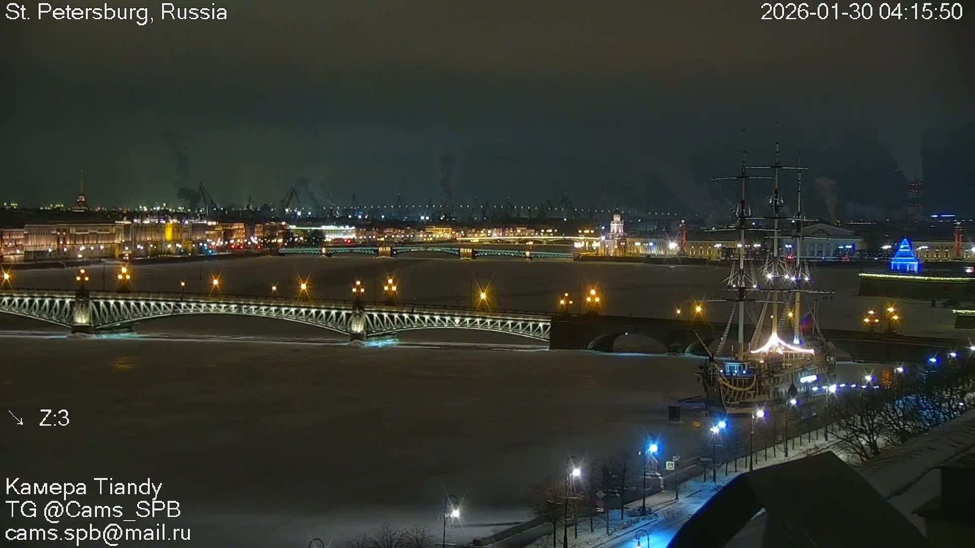 St. Petersburg Trinity Bridge (Troitsky Most) & South St. Petersburg Skyline Live Cam - Posadsky, Petrogradsky, Saint Petersburg, Northwestern (Severo-Zapadnyy), Russia