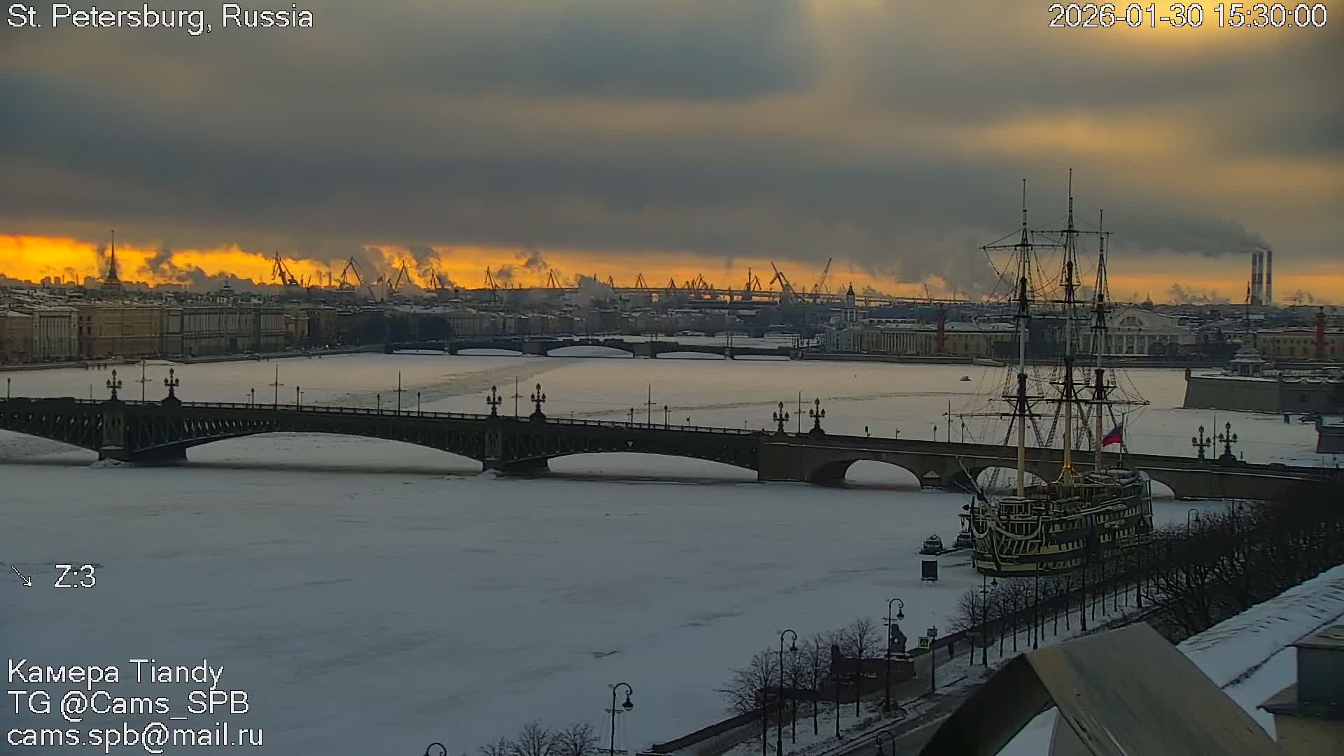 St. Petersburg Trinity Bridge (Troitsky Most) & South St. Petersburg Skyline Live Cam - Posadsky, Petrogradsky, Saint Petersburg, Northwestern (Severo-Zapadnyy), Russia
