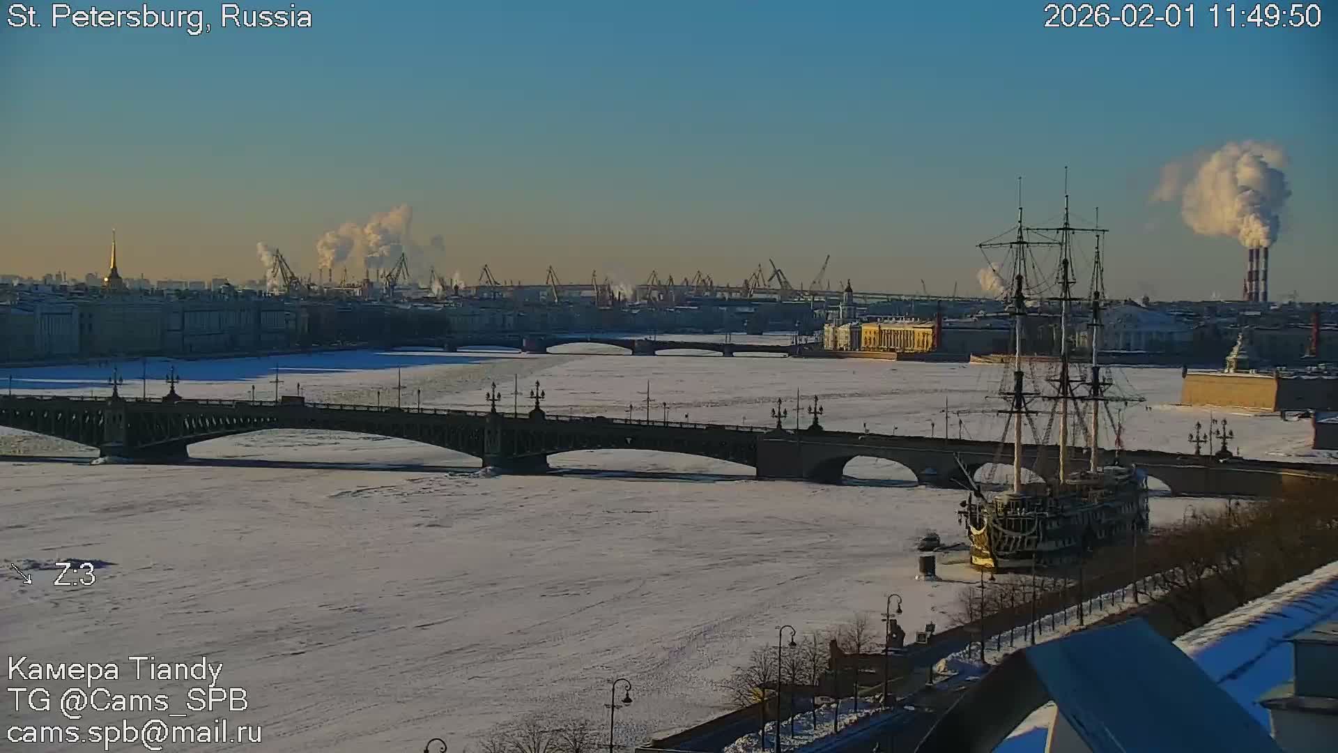 St. Petersburg Trinity Bridge (Troitsky Most) & South St. Petersburg Skyline Live Cam - Posadsky, Petrogradsky, Saint Petersburg, Northwestern (Severo-Zapadnyy), Russia
