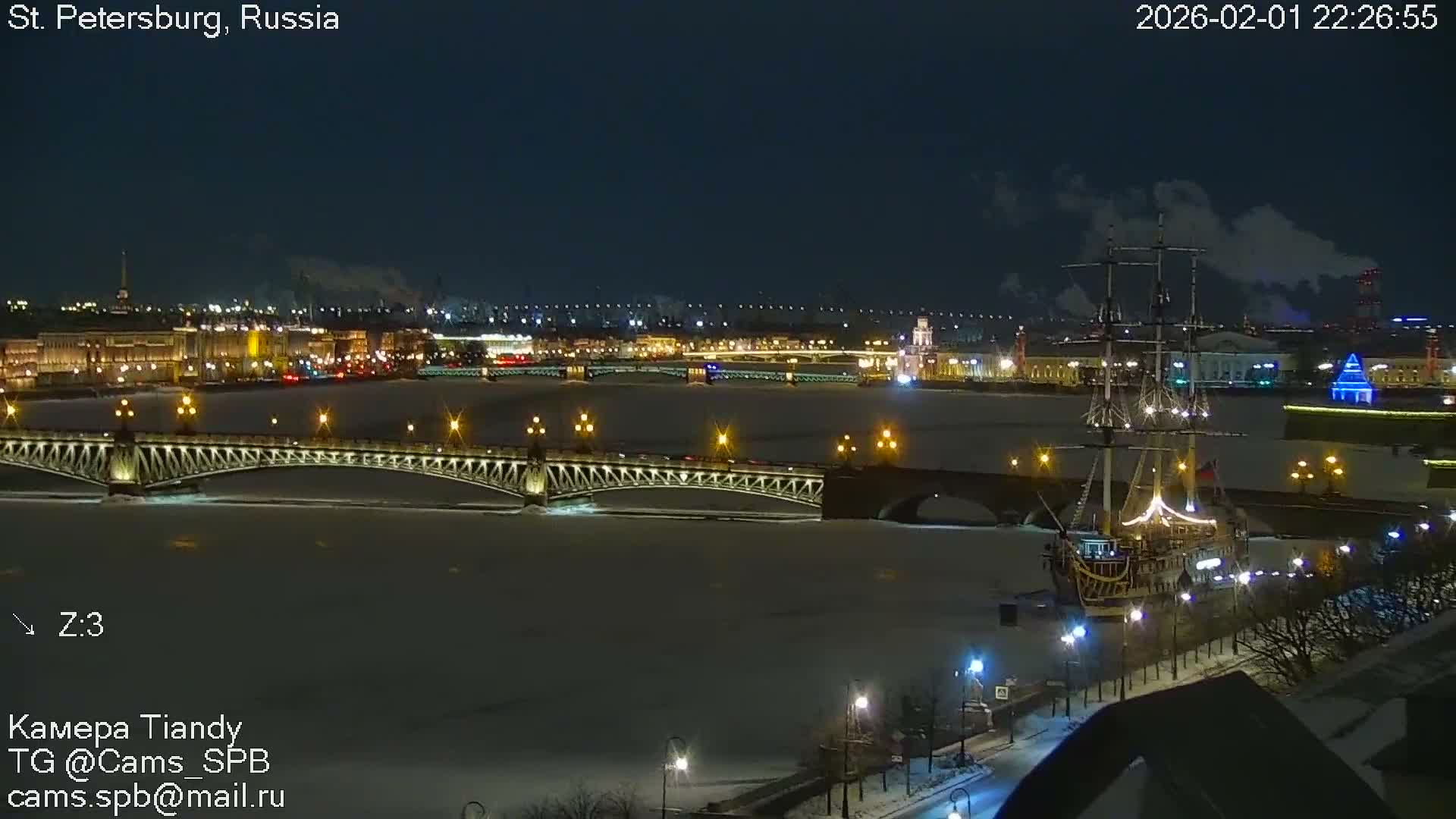 St. Petersburg Trinity Bridge (Troitsky Most) & South St. Petersburg Skyline Live Cam - Posadsky, Petrogradsky, Saint Petersburg, Northwestern (Severo-Zapadnyy), Russia