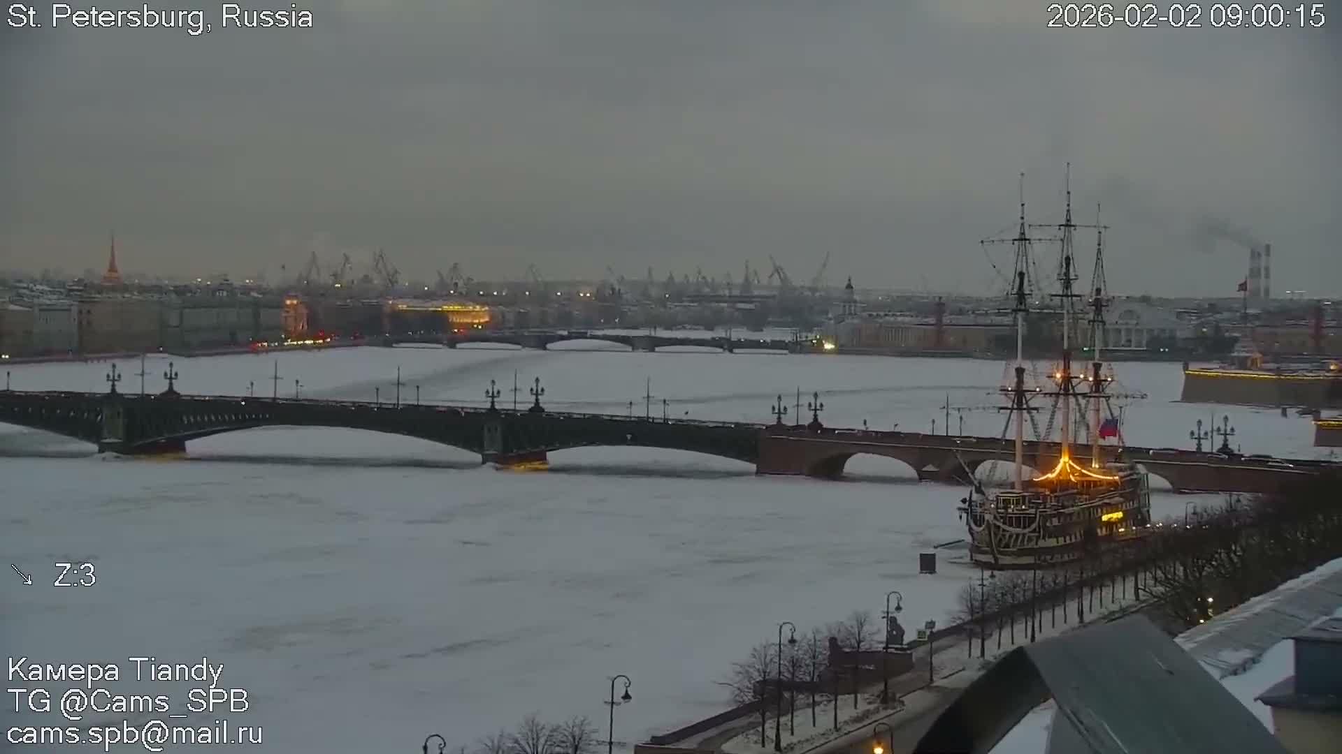 St. Petersburg Trinity Bridge (Troitsky Most) & South St. Petersburg Skyline Live Cam - Posadsky, Petrogradsky, Saint Petersburg, Northwestern (Severo-Zapadnyy), Russia