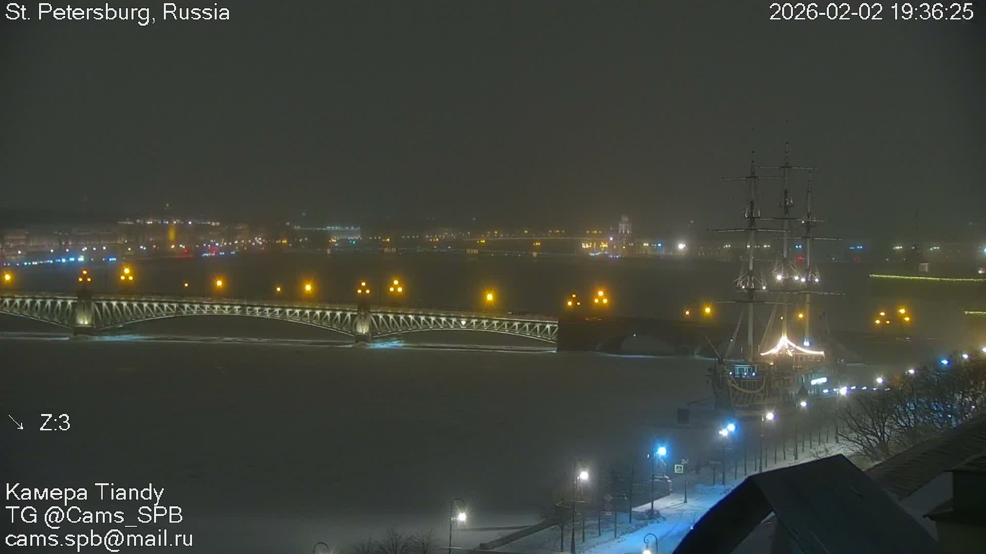 St. Petersburg Trinity Bridge (Troitsky Most) & South St. Petersburg Skyline Live Cam - Posadsky, Petrogradsky, Saint Petersburg, Northwestern (Severo-Zapadnyy), Russia