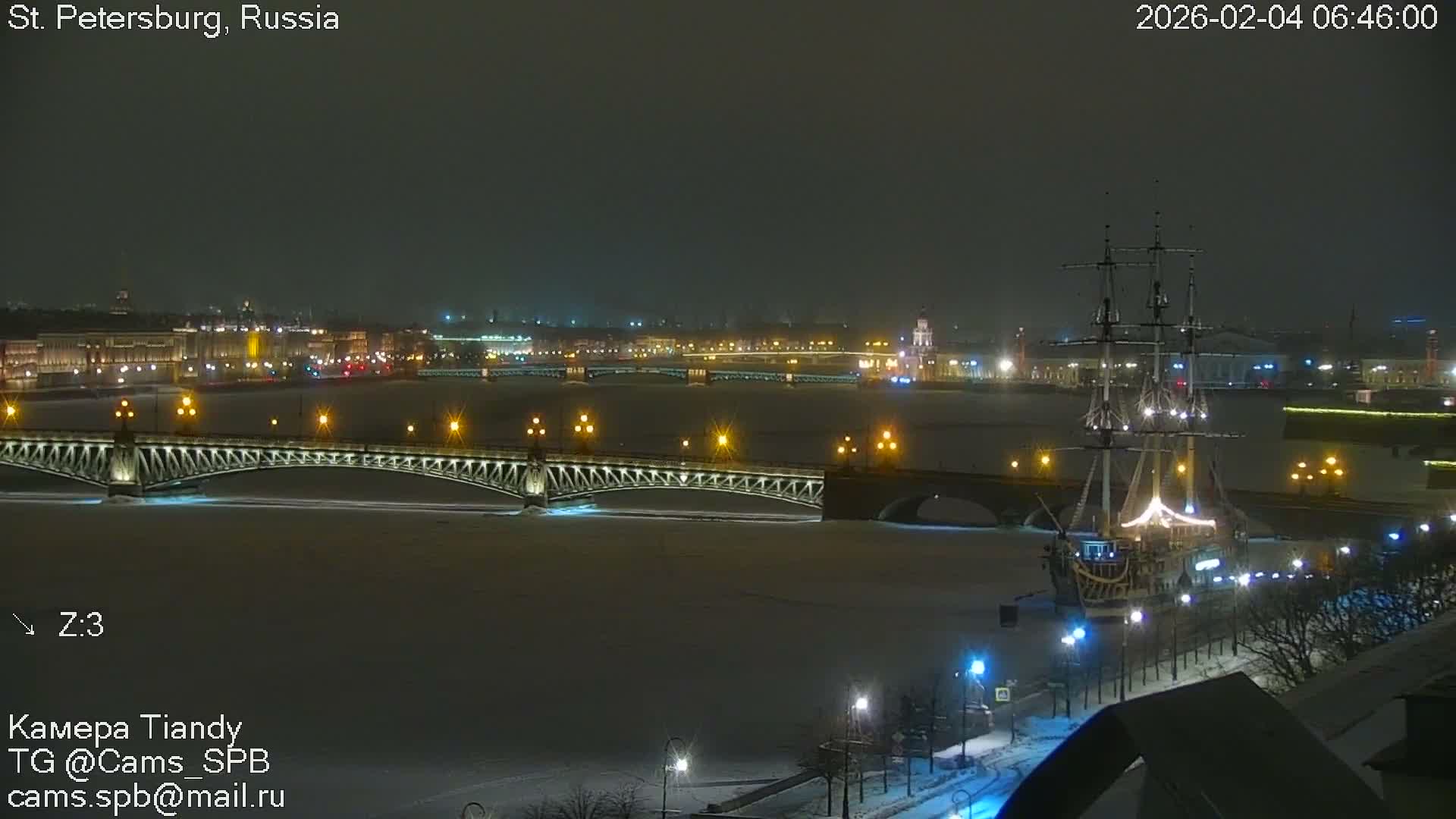 St. Petersburg Trinity Bridge (Troitsky Most) & South St. Petersburg Skyline Live Cam - Posadsky, Petrogradsky, Saint Petersburg, Northwestern (Severo-Zapadnyy), Russia