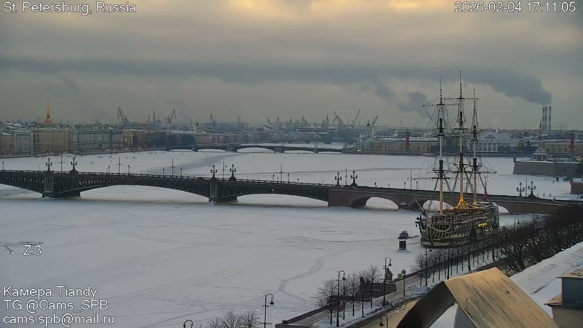 St. Petersburg Trinity Bridge (Troitsky Most) & South St. Petersburg Skyline Live Cam - Posadsky, Petrogradsky, Saint Petersburg, Northwestern (Severo-Zapadnyy), Russia