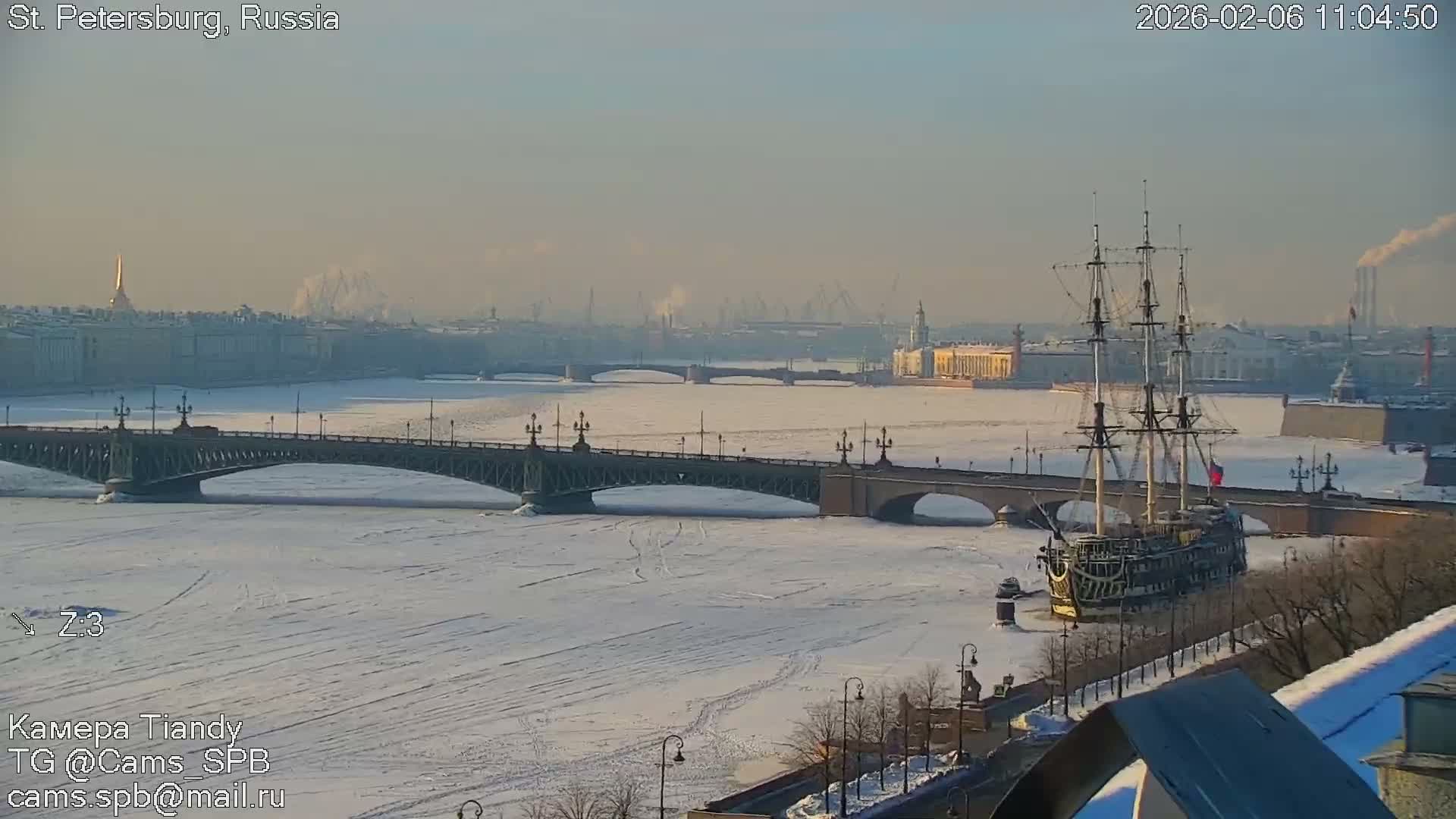 St. Petersburg Trinity Bridge (Troitsky Most) & South St. Petersburg Skyline Live Cam - Posadsky, Petrogradsky, Saint Petersburg, Northwestern (Severo-Zapadnyy), Russia