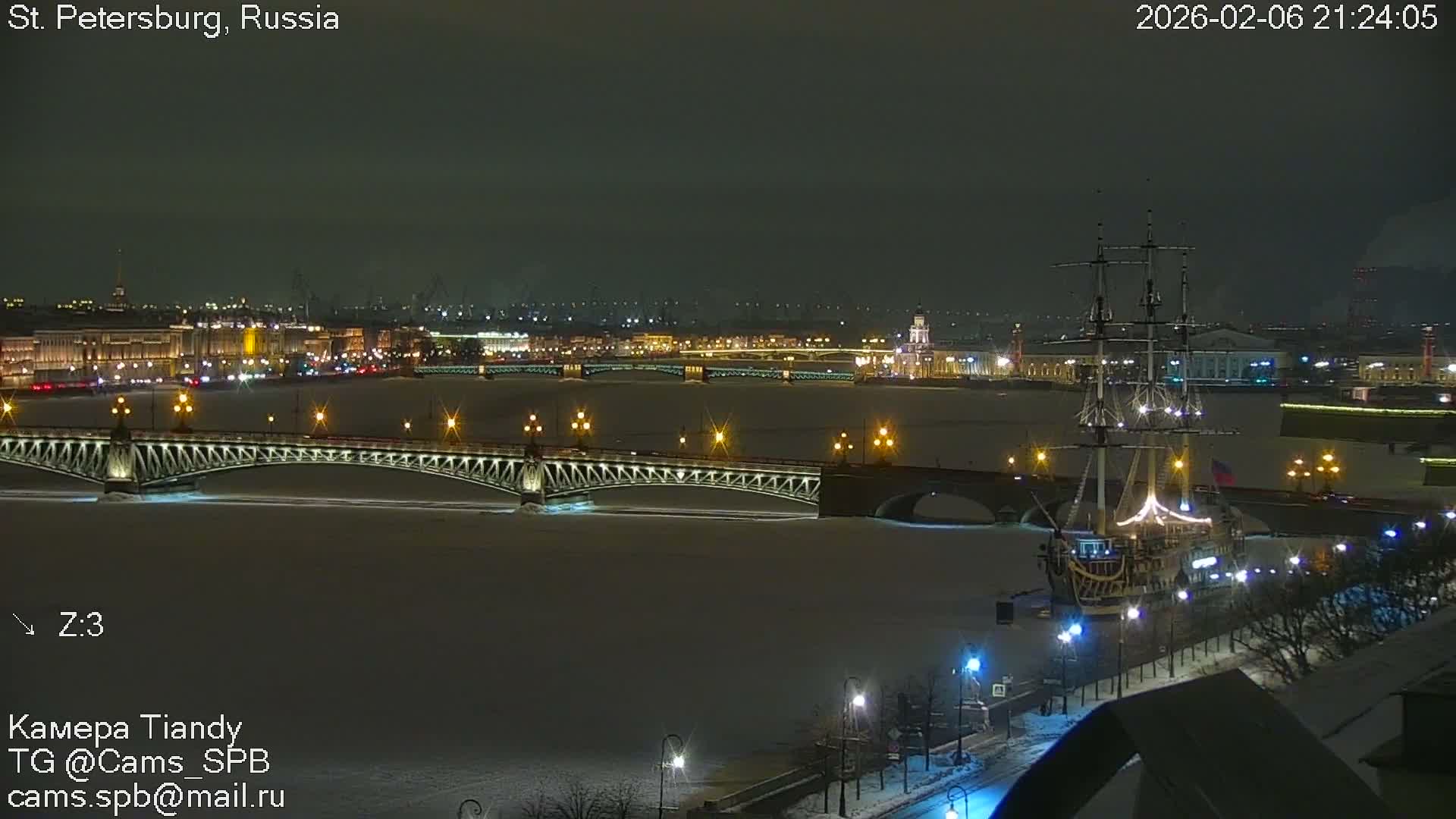 St. Petersburg Trinity Bridge (Troitsky Most) & South St. Petersburg Skyline Live Cam - Posadsky, Petrogradsky, Saint Petersburg, Northwestern (Severo-Zapadnyy), Russia