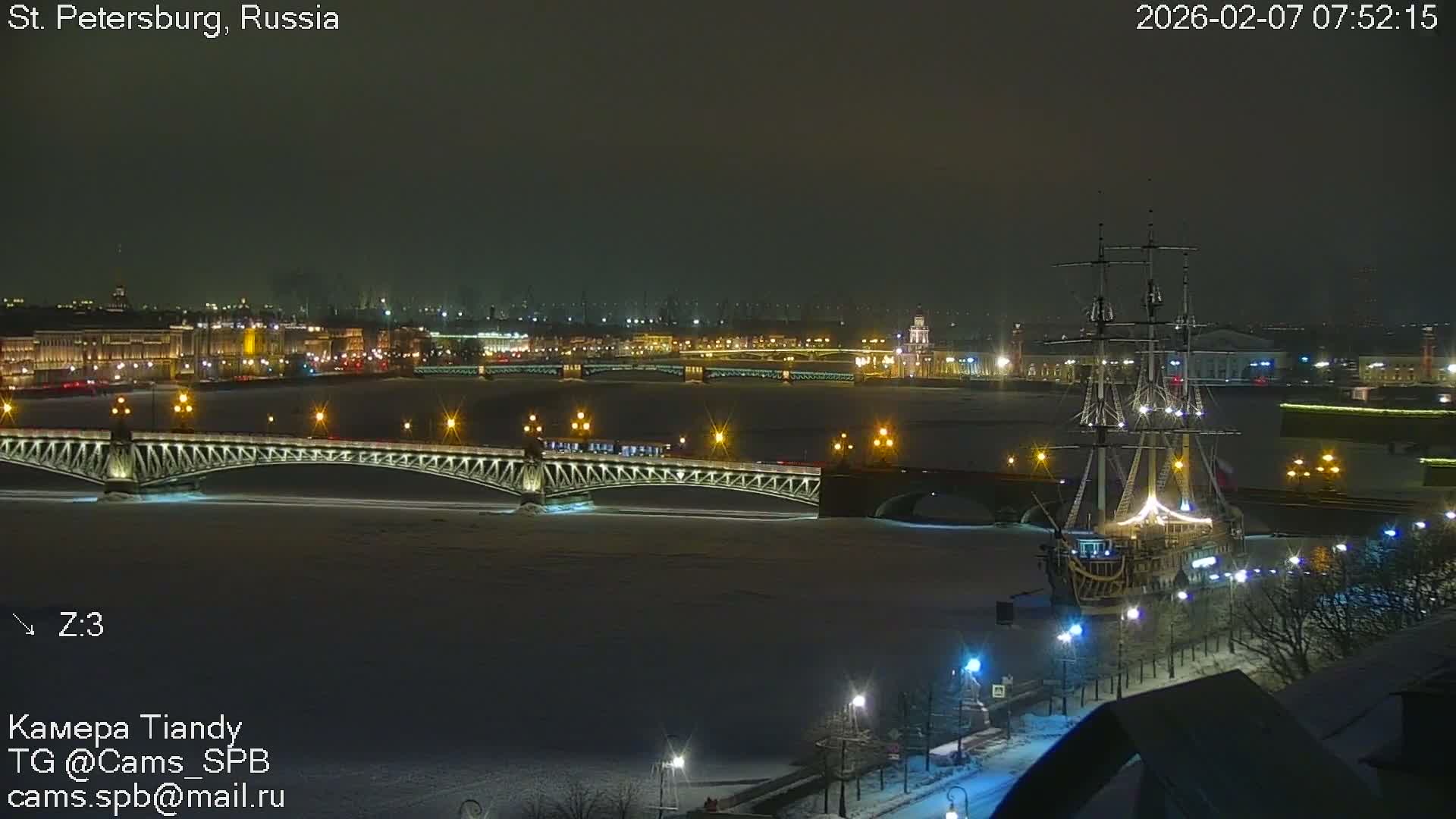St. Petersburg Trinity Bridge (Troitsky Most) & South St. Petersburg Skyline Live Cam - Posadsky, Petrogradsky, Saint Petersburg, Northwestern (Severo-Zapadnyy), Russia