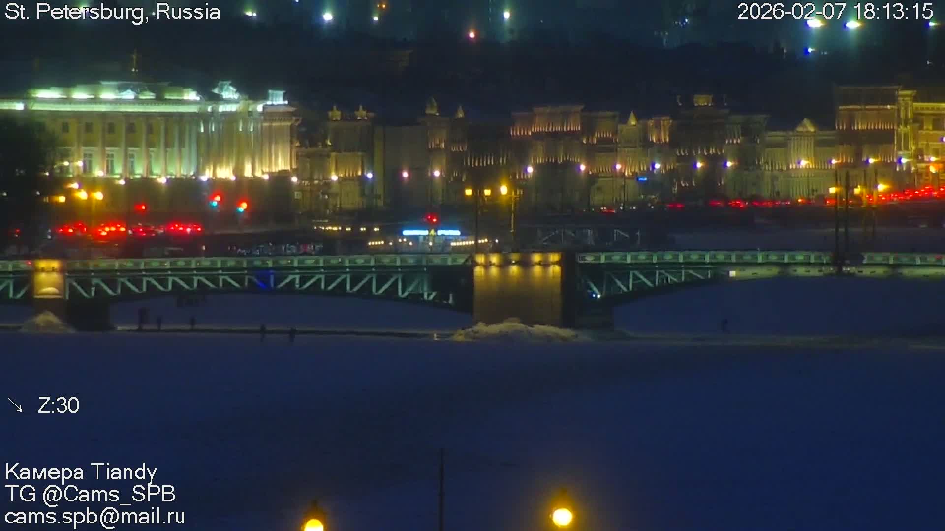 St. Petersburg Trinity Bridge (Troitsky Most) & South St. Petersburg Skyline Live Cam - Posadsky, Petrogradsky, Saint Petersburg, Northwestern (Severo-Zapadnyy), Russia