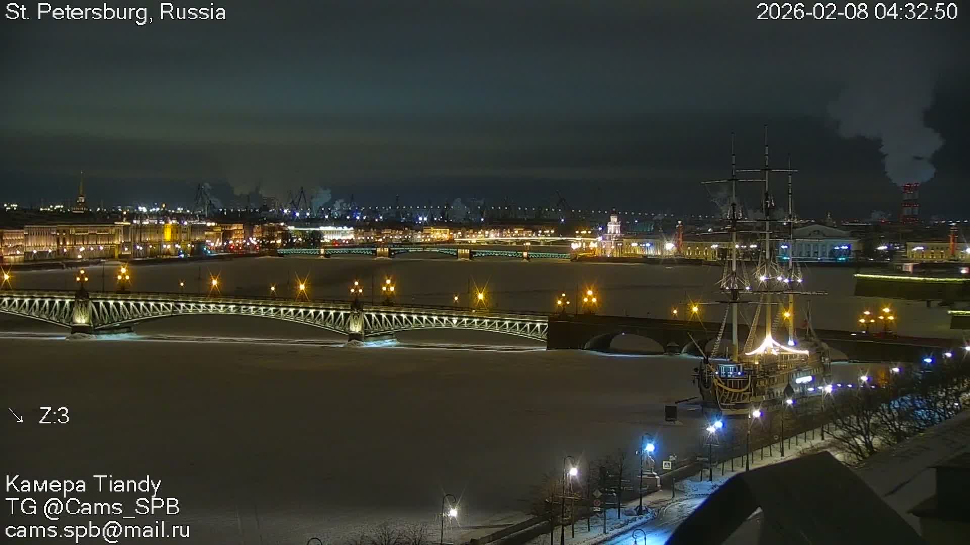 St. Petersburg Trinity Bridge (Troitsky Most) & South St. Petersburg Skyline Live Cam - Posadsky, Petrogradsky, Saint Petersburg, Northwestern (Severo-Zapadnyy), Russia