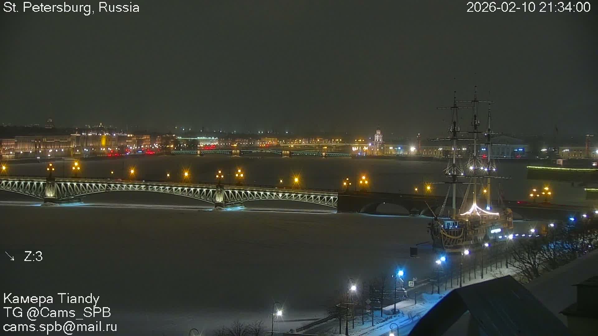 St. Petersburg Trinity Bridge (Troitsky Most) & South St. Petersburg Skyline Live Cam - Posadsky, Petrogradsky, Saint Petersburg, Northwestern (Severo-Zapadnyy), Russia