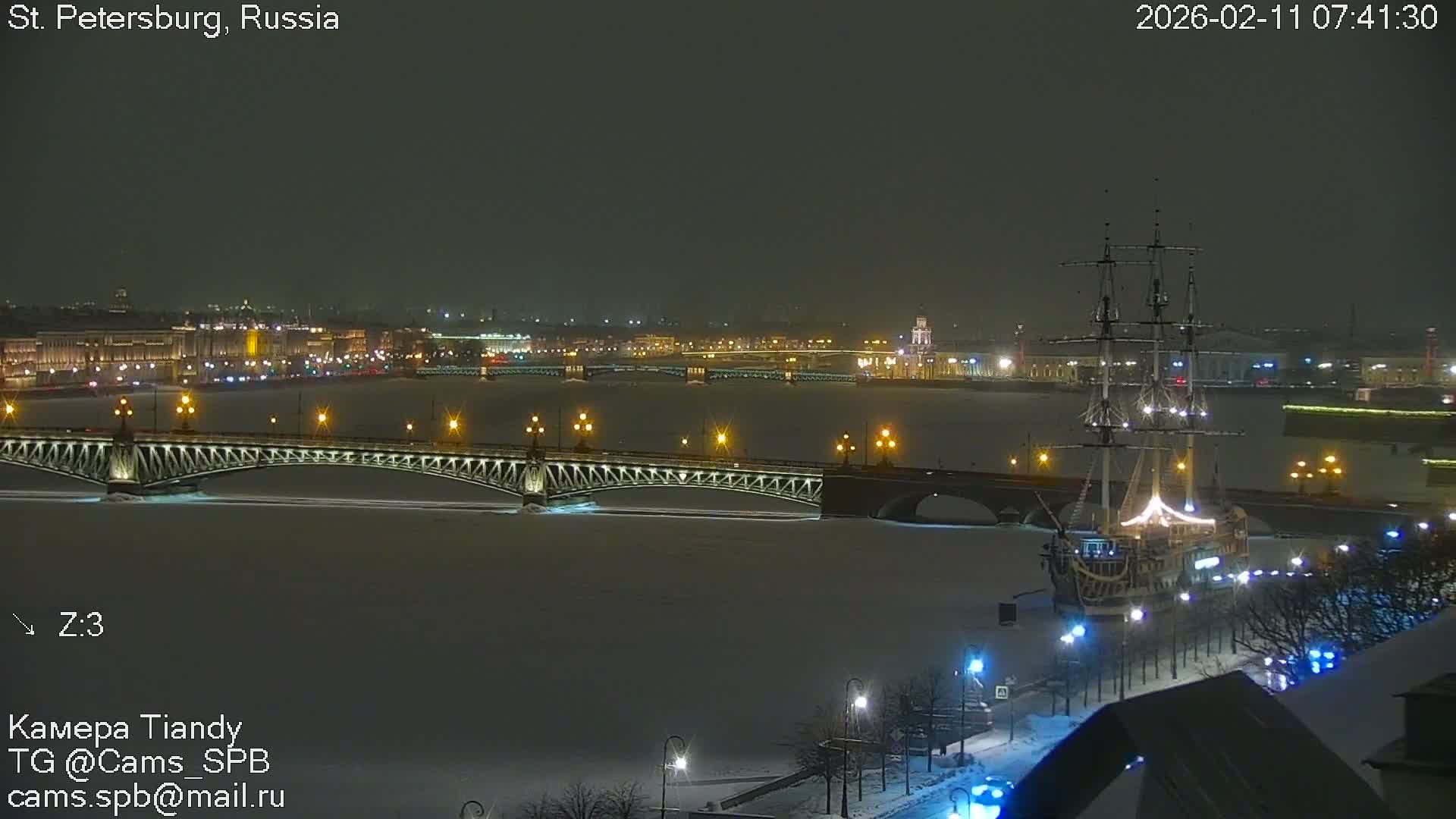 St. Petersburg Trinity Bridge (Troitsky Most) & South St. Petersburg Skyline Live Cam - Posadsky, Petrogradsky, Saint Petersburg, Northwestern (Severo-Zapadnyy), Russia