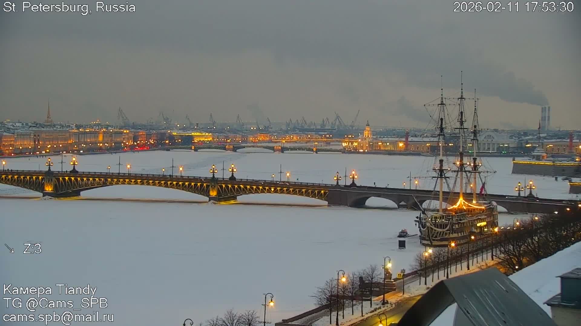 St. Petersburg Trinity Bridge (Troitsky Most) & South St. Petersburg Skyline Live Cam - Posadsky, Petrogradsky, Saint Petersburg, Northwestern (Severo-Zapadnyy), Russia